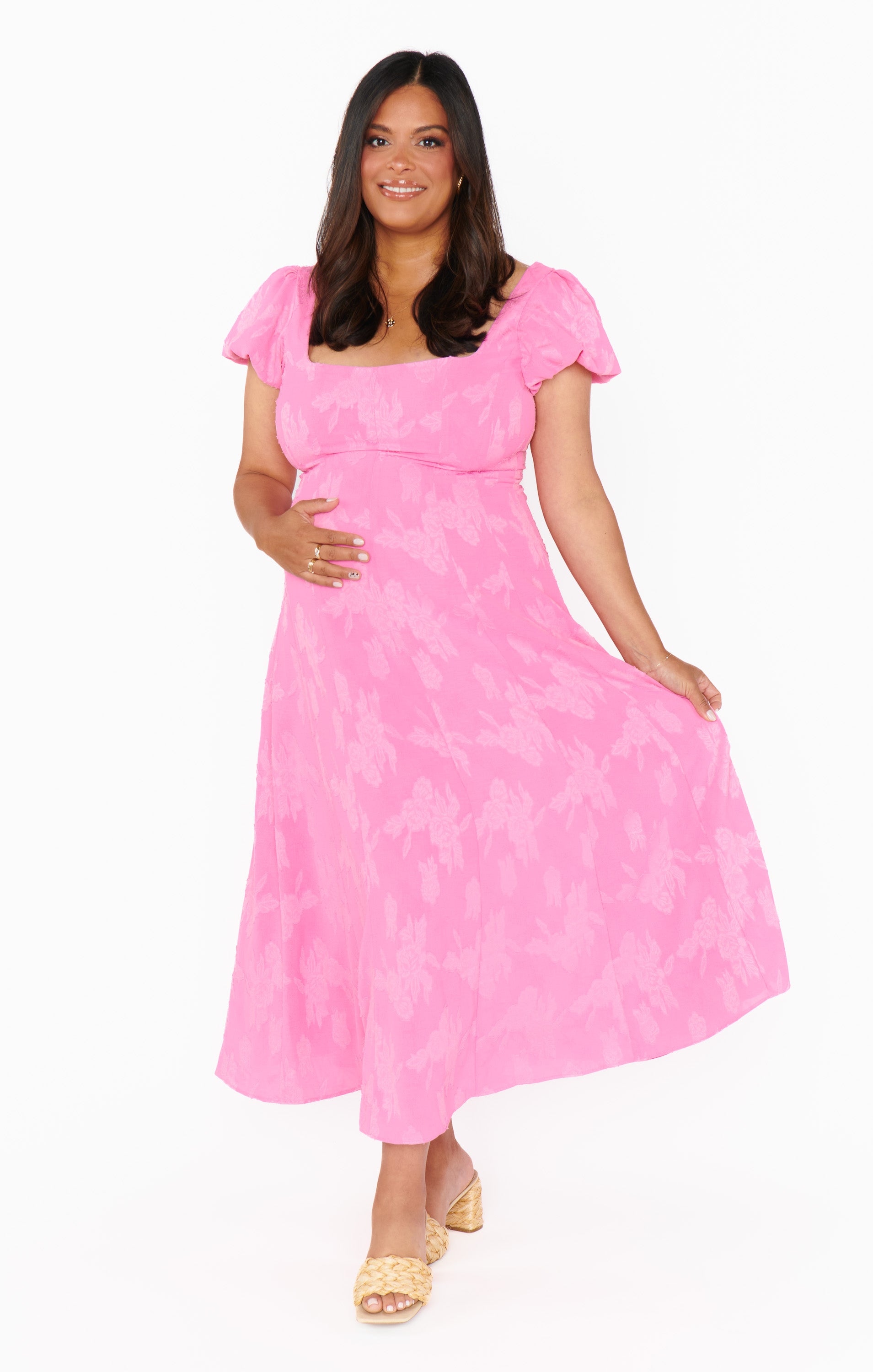 Mia Midi Dress Women's Floral Print Pink Clip Wrap Dress - Perfect for Summer Parties, Weddings & Date Nights