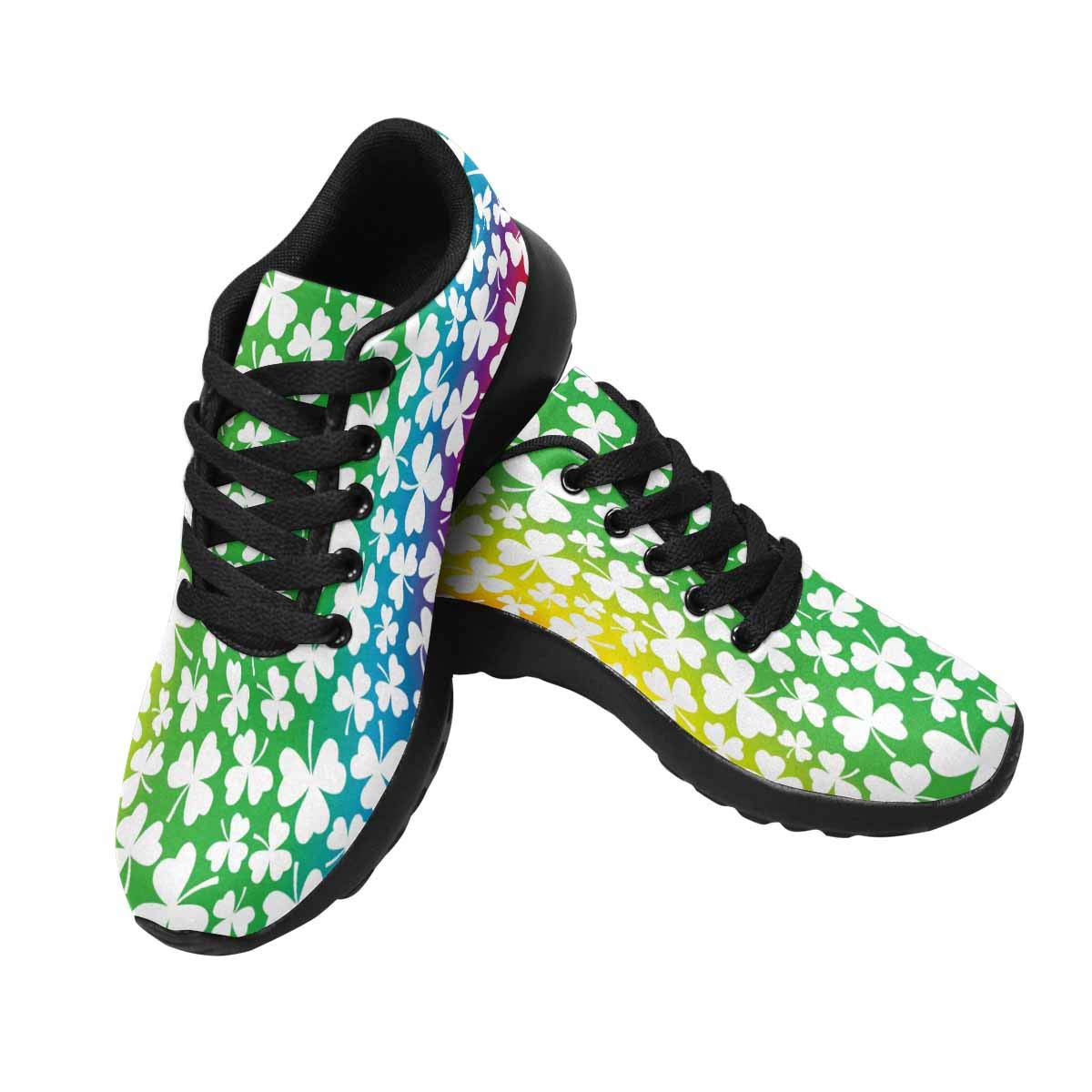 InterestPrint Women's Running Shoes - Lightweight Jogging Sneakers for Outdoor Sports & Cross Training - White Shamrock Rainbow Prism Design - Perfect for Gym, Walking & Casual Wear