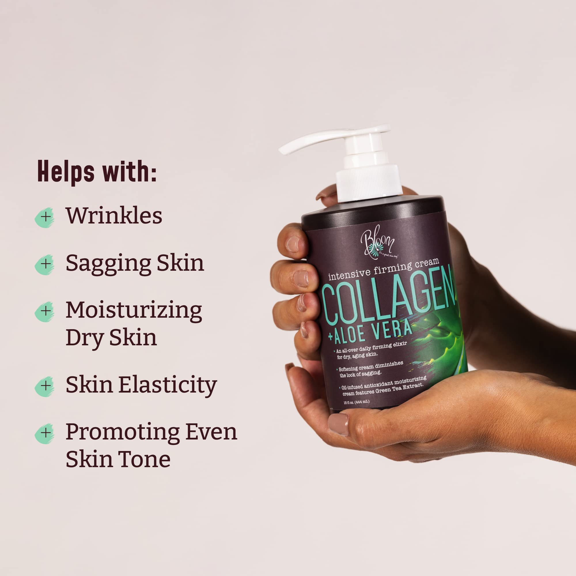 BLOOM Collagen Cream + Aloe Vera Moisturizer - Hydrating Body Lotion & Face Cream for Dry Skin | Skin Tightening & Firming Treatment | 15 Oz | Perfect for Daily Skincare Routine & Post-Workout Recovery