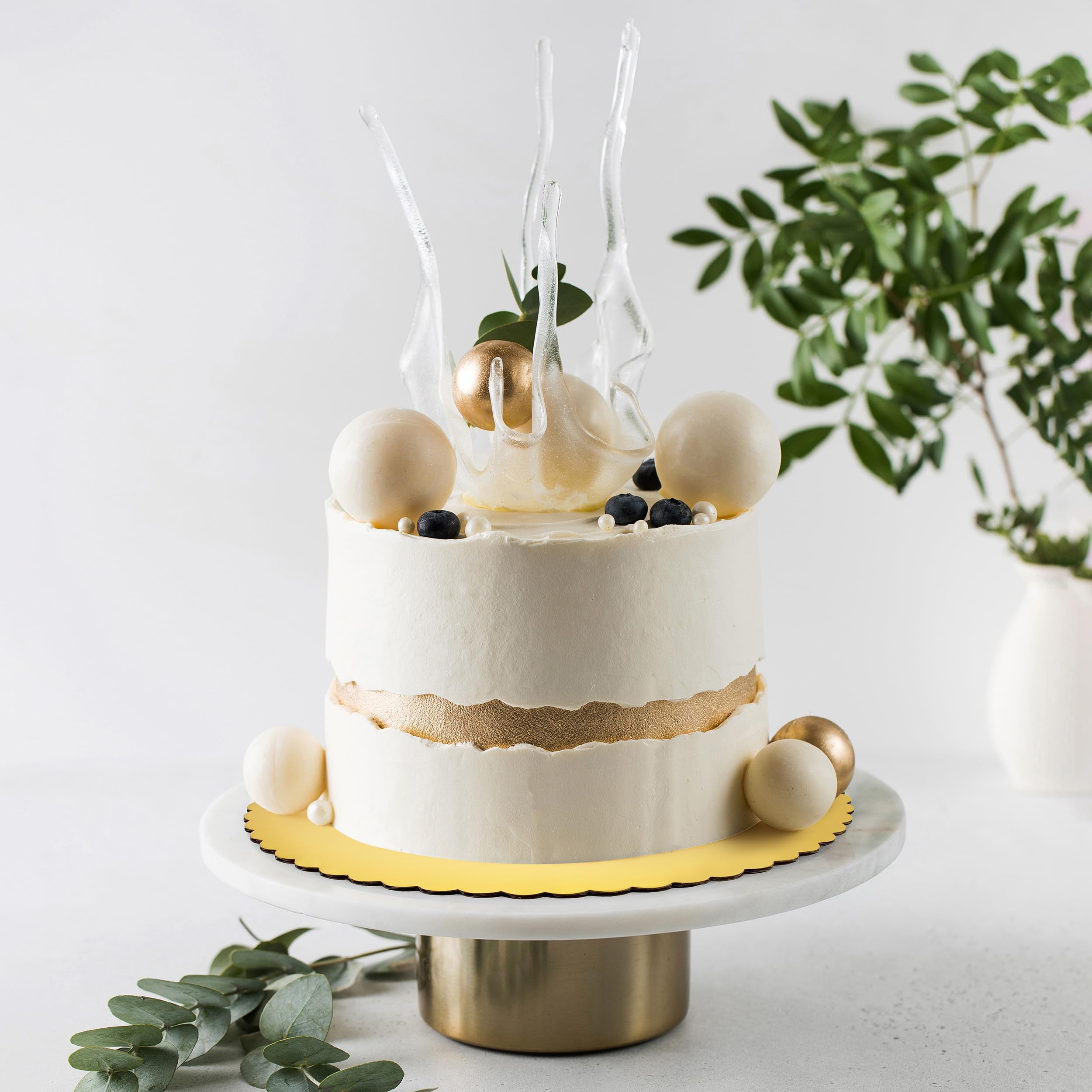 20-Pack 10 Inch Round Gold Cake Boards with Scalloped Foil Edge - Sturdy Cardboard Cake Drums for Professional Baking, Wedding Cakes, Birthday Parties & Dessert Displays