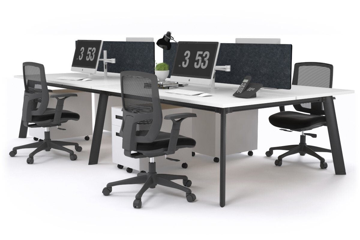 4-Person Black Frame Workstation with Cable Management - 1600L x 800W Office Desk for Team Collaboration | Perfect for Open Offices, Coworking Spaces & Home Offices
