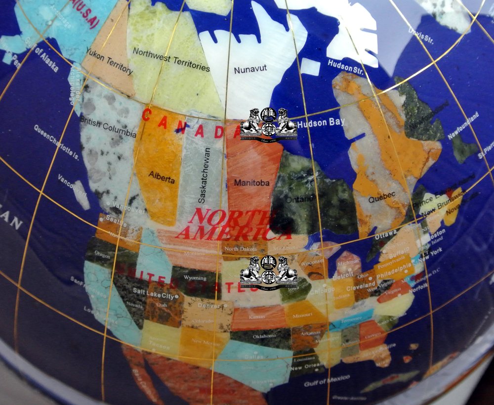 19-Inch Blue Lapis Ocean Gemstone Globe with Copper Stand - USA & Canada Detailed State/Province Stones - Unique Art Home Decor for Office, Living Room, or Gift