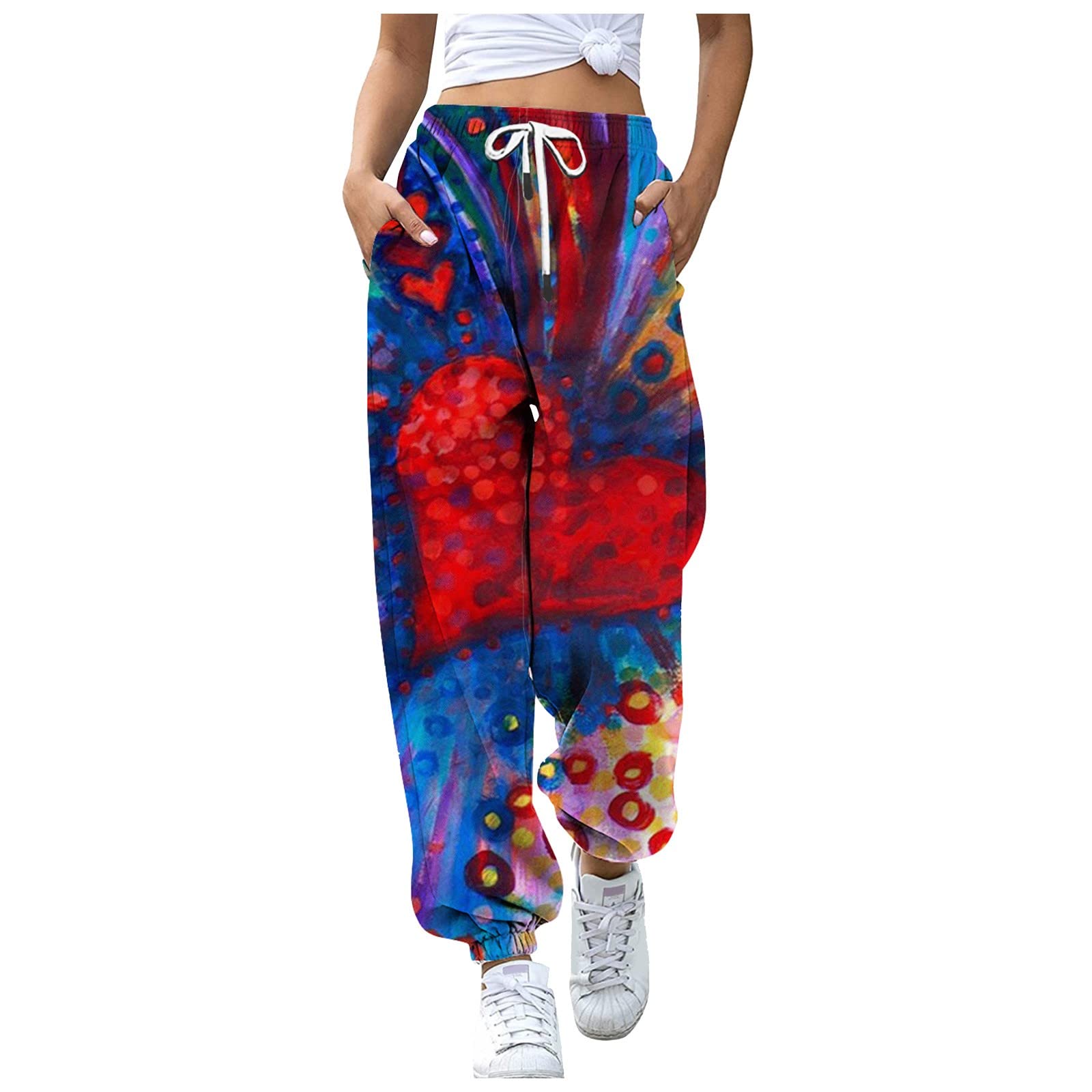 Women's Summer Printed Pencil Pants - High Waisted Stretchy Work Pants for Office & Business Casual Outfits | Elastic Waist Comfortable Trousers