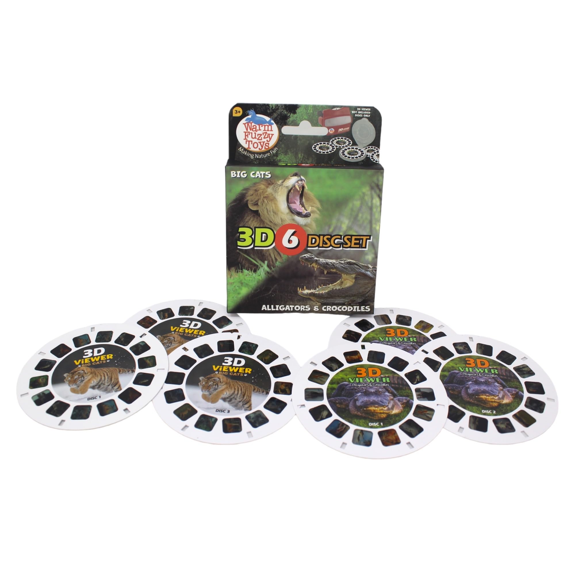 WARM FUZZY Toys Alligator and Big Cat Viewfinder Reels for Kids & Adults - 6 Slides with 42 HD 3D Images, Retro Classic Toy for Family Fun, Travel Entertainment & Educational Playtime