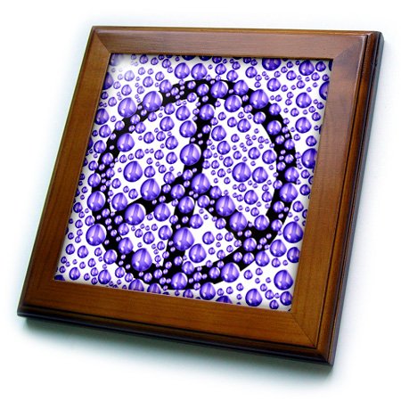 3dRose Purple Bubbles Peace Sign Framed Tile - 8x8 Inch Inspirational Wall Art Decor for Living Room, Bedroom & Office