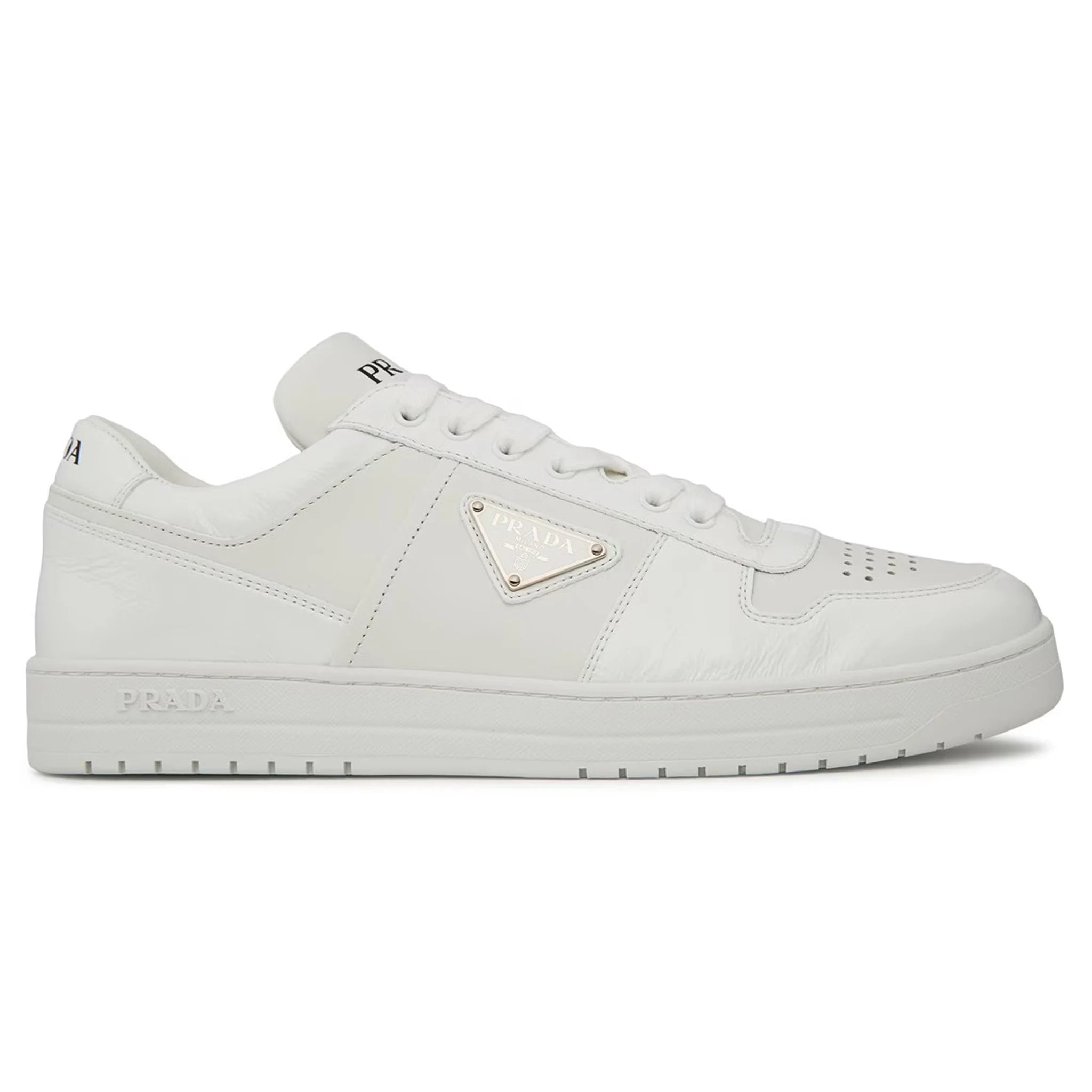 Prada Downtown Leather Low Top White Sneakers for Women - Stylish Casual Shoes for Everyday Wear, Office & Outings