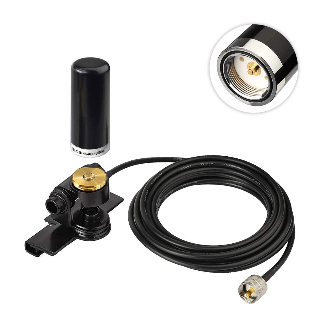 Bingfu VHF UHF Mobile Radio Antenna 136-174MHz 400-470MHz for Car Truck - NMO Mount Low Profile Antenna with Lip Mount Bracket & 16.5ft RG58 Cable - Perfect for Ham Radio, Emergency Communication, and Off-Road Adventures