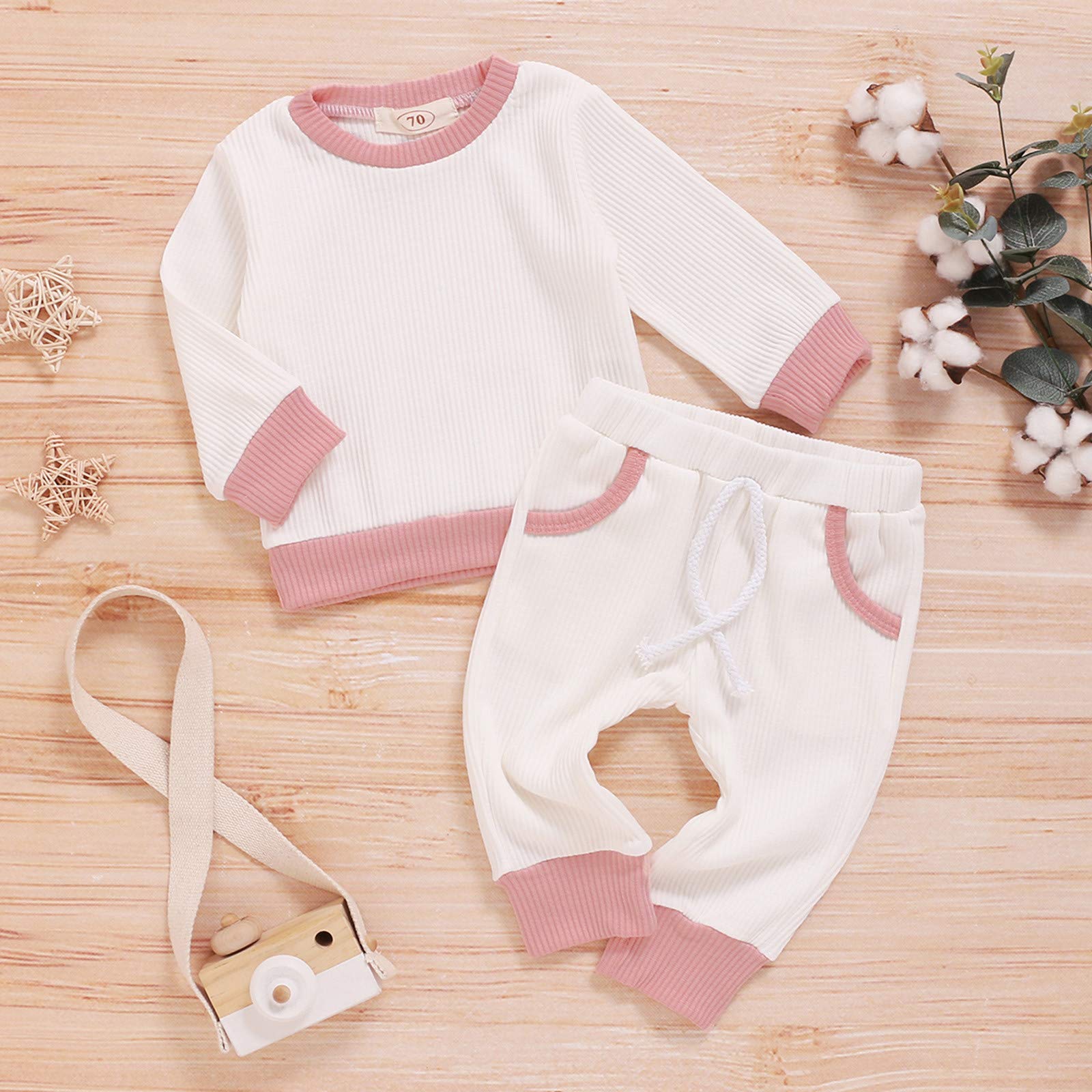 Newborn Baby Clothes Set 0-4 Years | Unisex Long Sleeve Pullover & Pants Outfit | Warm Cotton Solid Color Infant Wear (White, 3-6 Months) | Perfect for Winter, Photoshoots & Daily Comfort