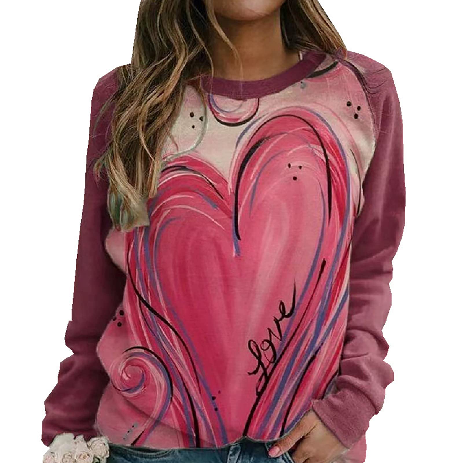 Women's Funny Love Printed Hoodie Pullover - Cute Crewneck Sweatshirt with Long Sleeves | Loose Fit Graphic Tee for Casual Wear, Street Style & Cozy Outfits