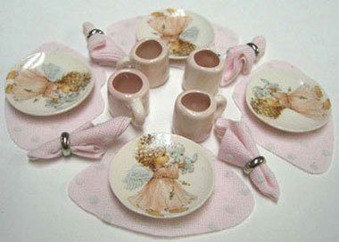 Miniature Dollhouse Dinner Plates, Mugs, Placemats & Napkins Set - 1:12 Scale Mini Dishes for Dollhouse Decor, Tea Parties & Collectors - Factory Direct Craft