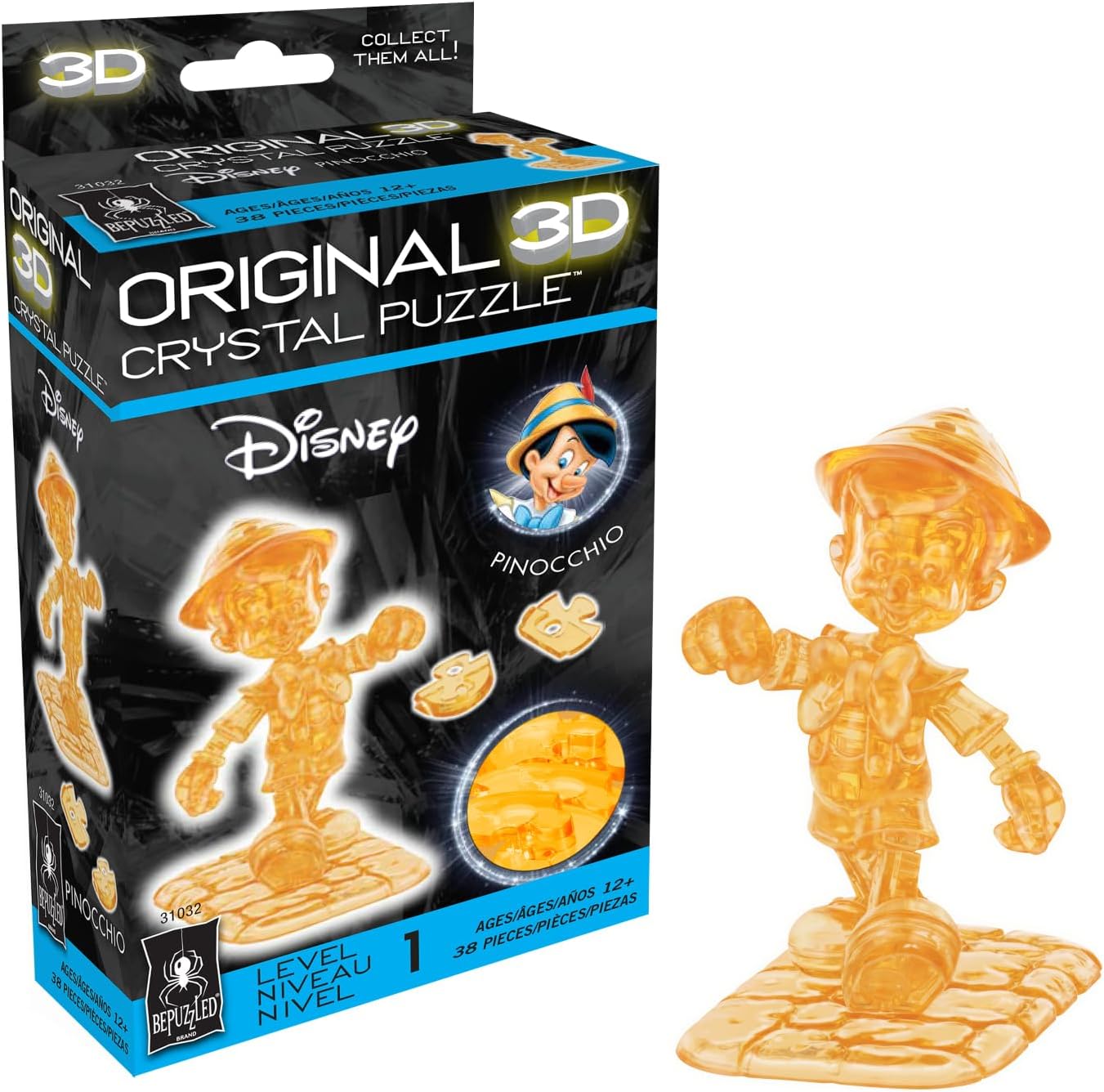 BePuzzled Disney Pinocchio Level 1 3D Puzzle - 60 Piece Wooden Brain Teaser for Kids & Adults - Fun Family Game Night & Educational Toy for Puzzle Lovers