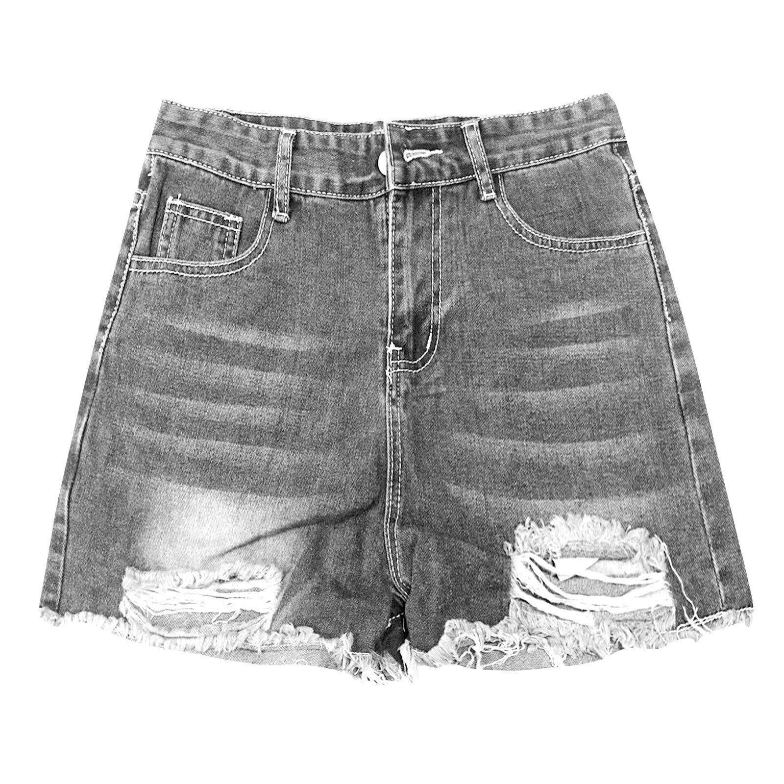 Women's High Waisted Ripped Denim Shorts with Pockets - Summer Casual Stretchy Jeans for Teens & Women