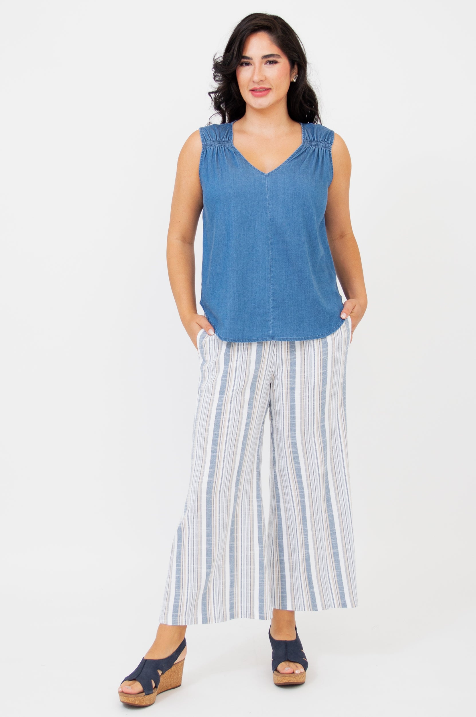 Landon Capri Sand Stripe Linen Bamboo Shorts - Lightweight & Breathable Summer Casual Wear for Beach, Travel & Outdoor Activities