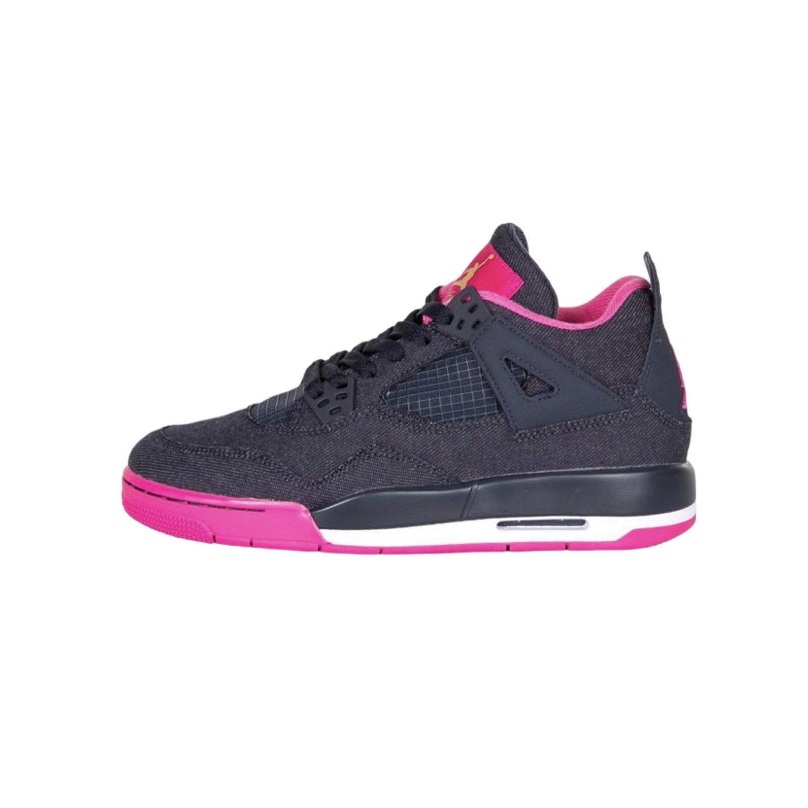 Air Jordan 4 GS Denim Sneakers in Dark Obsidian with Metallic Gold & Pink Accents - Perfect for Casual Wear, Street Style & Basketball Enthusiasts