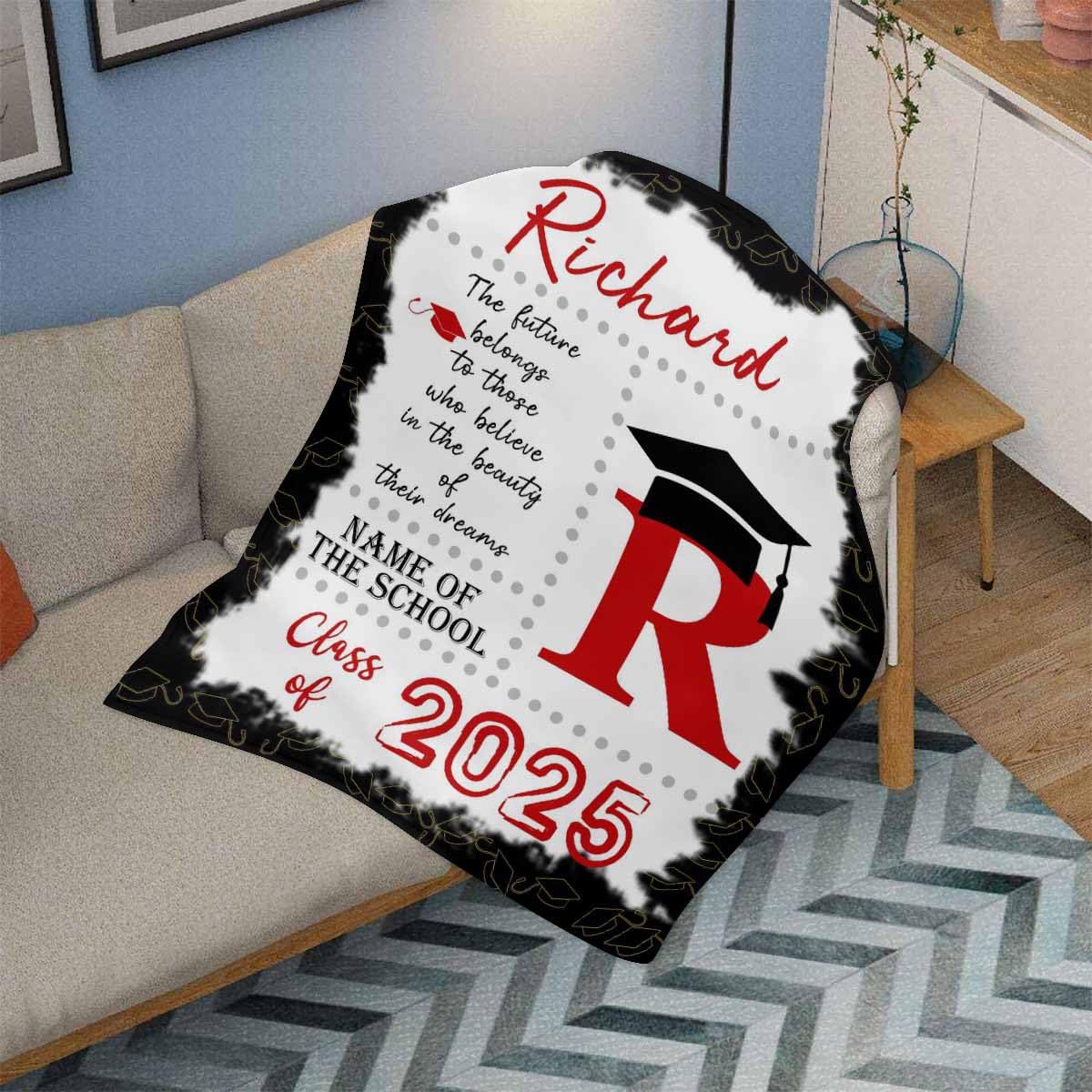 Personalized Graduation Blanket for Granddaughter - Class of 2025 Custom Throw Blanket with 'Future Belongs to You' Design - 30x40 Inch Red College Graduation Gift for Men, Women, Boys & Girls | Perfect for Dorm Rooms, Graduation Parties & Keepsake Memories