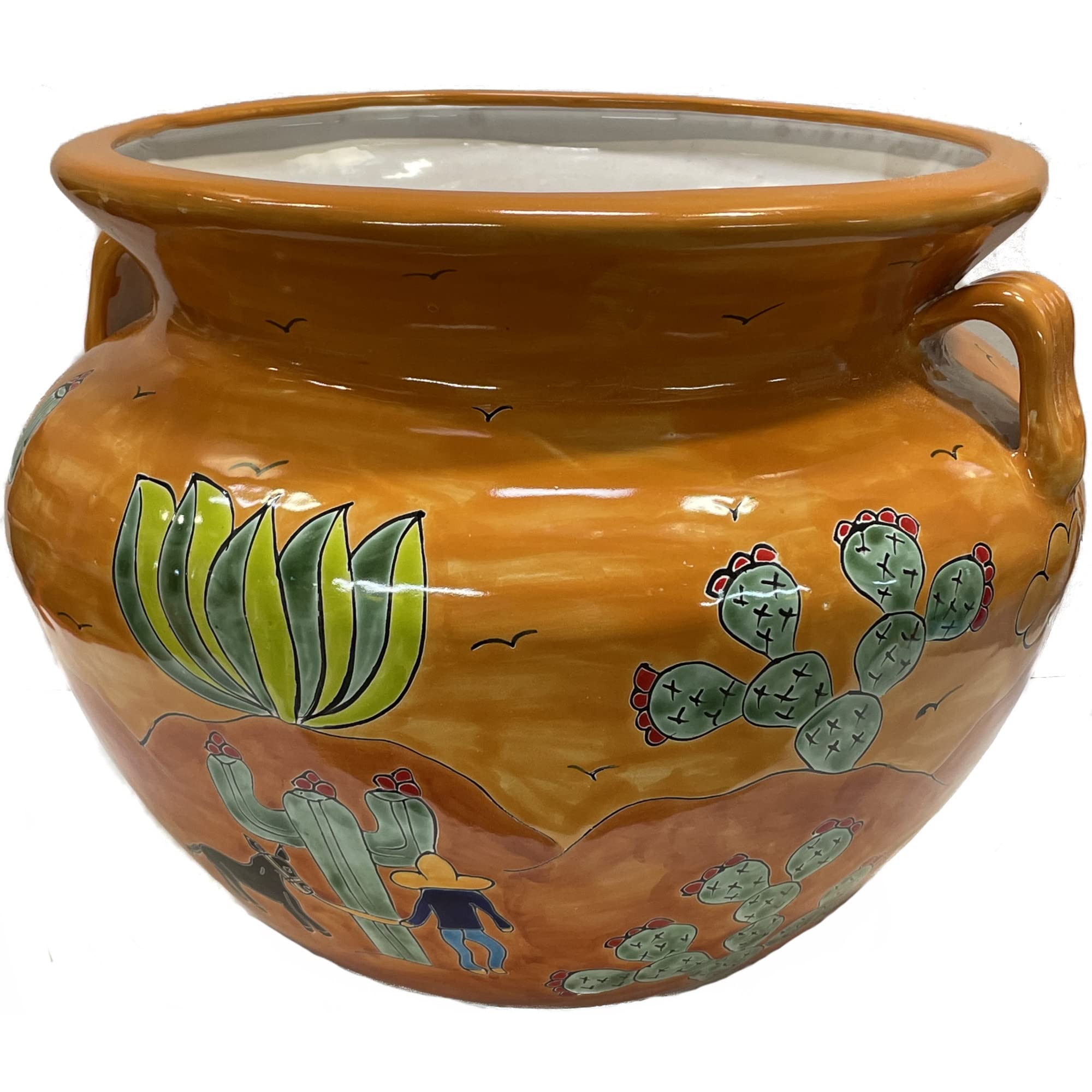 Large Talavera Ceramic Garden Pot - Mexican Desert Colors for Indoor & Outdoor Use - Perfect for Plants, Succulents, and Patio Decor