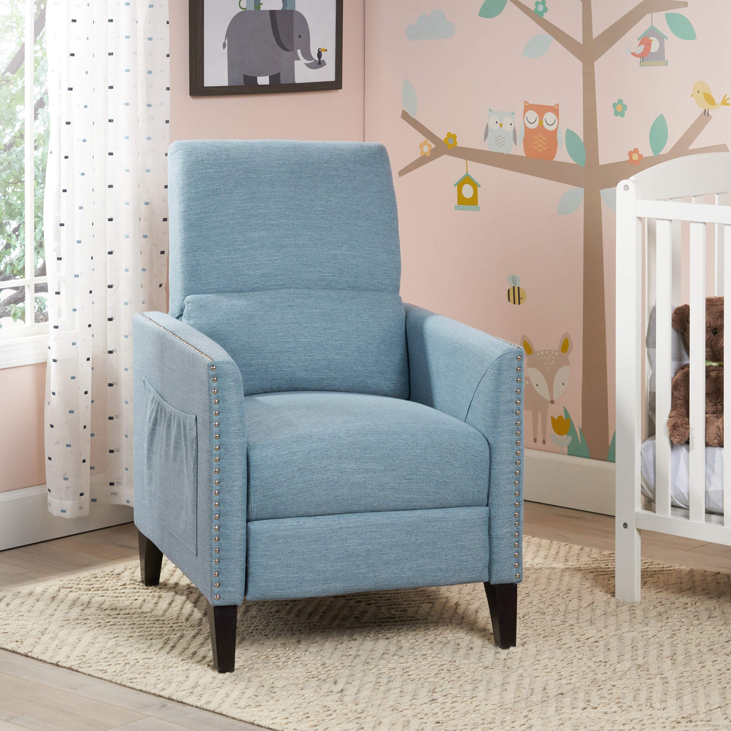 Christopher Knight Home Alexis Contemporary Fabric Push Back Recliner - Light Blue & Dark Brown | Modern Living Room Furniture for Relaxation & Comfort
