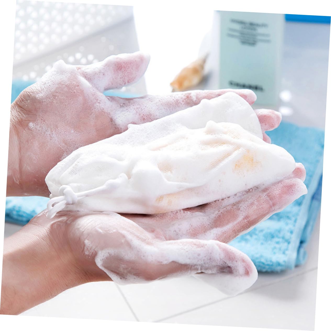 NOLITOY 10 Pack Travel Soap Bags - Reusable Mesh Pouch for Soap, Facial Cleanser & Exfoliating - Portable Foaming Soap Saver Net for Camping, Gym, Travel & Car Wash (White)