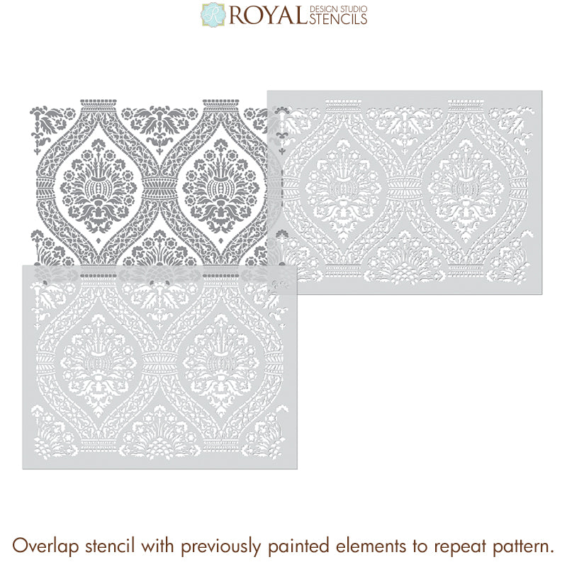 Macedonia Damask Wall Stencil - Reusable DIY Painting Template for Home Decor, Wall Art, and Furniture Upcycling | Perfect for Bedrooms, Living Rooms, and Craft Projects