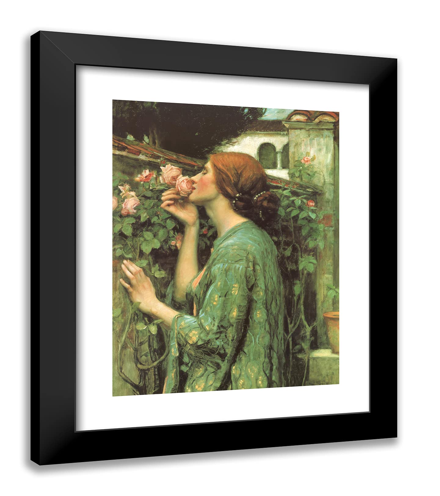 John William Waterhouse 'Romance of the Rose' 20x24 Inch Black Modern Framed Art Print - Perfect for Living Room, Bedroom, or Office Wall Decor