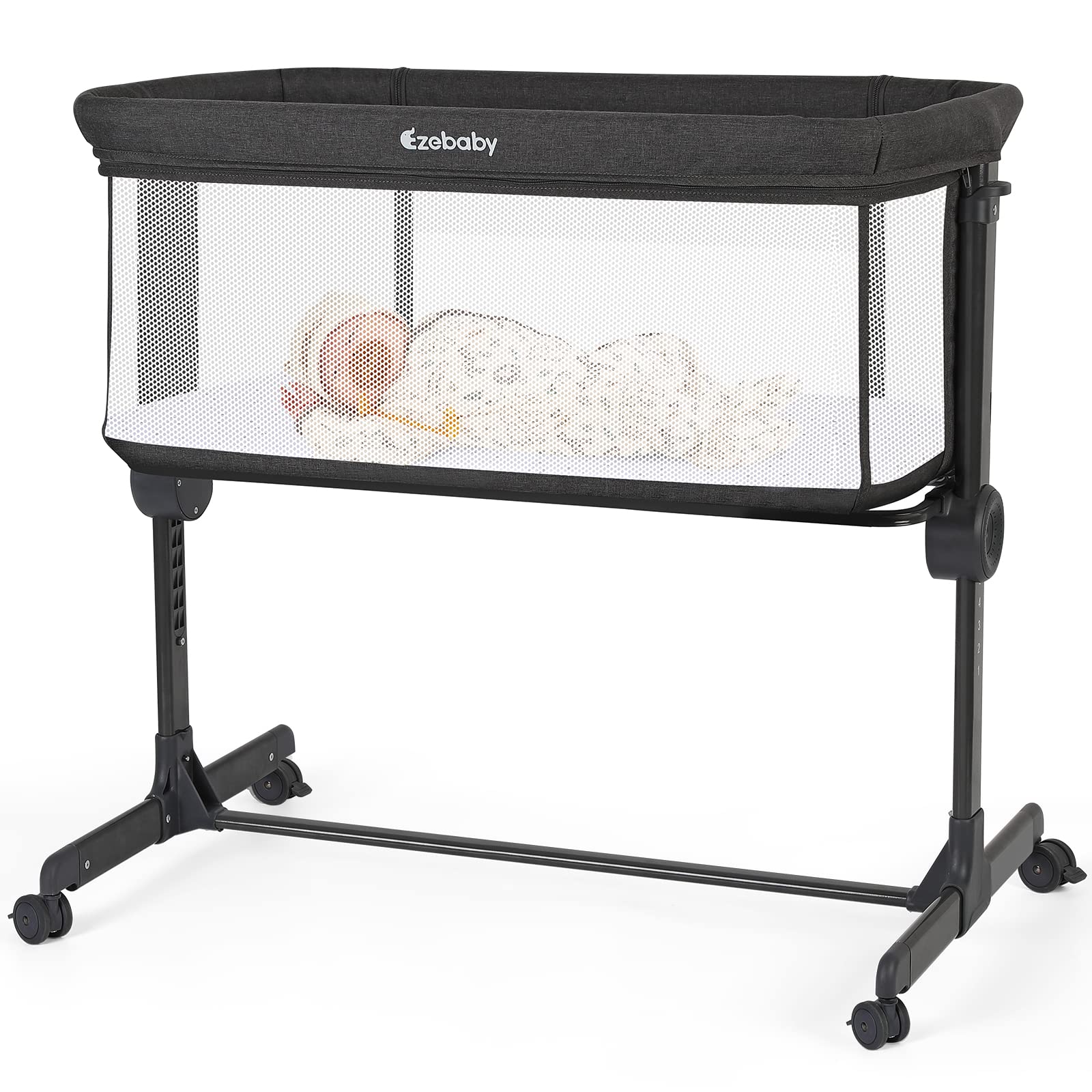 Ezebaby Portable Baby Bassinet Bedside Sleeper - Adjustable 7 Height Levels, Breathable Mesh Sides with Included Mattress & Sheet - Perfect for Newborns & Infants - Ideal for Nursery, Bedroom Co-Sleeping and Travel Use