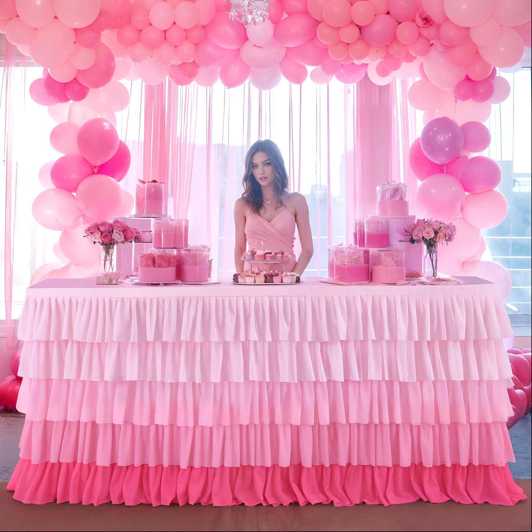 6ft Pink Tutu Tulle Table Skirt for Rectangle & Round Tables - Elegant Chiffon Tablecloth for 1st Birthday, Baby Shower, Girls Party & Cake Dessert Table Decor - Perfect for Weddings, Bridal Showers & Special Events