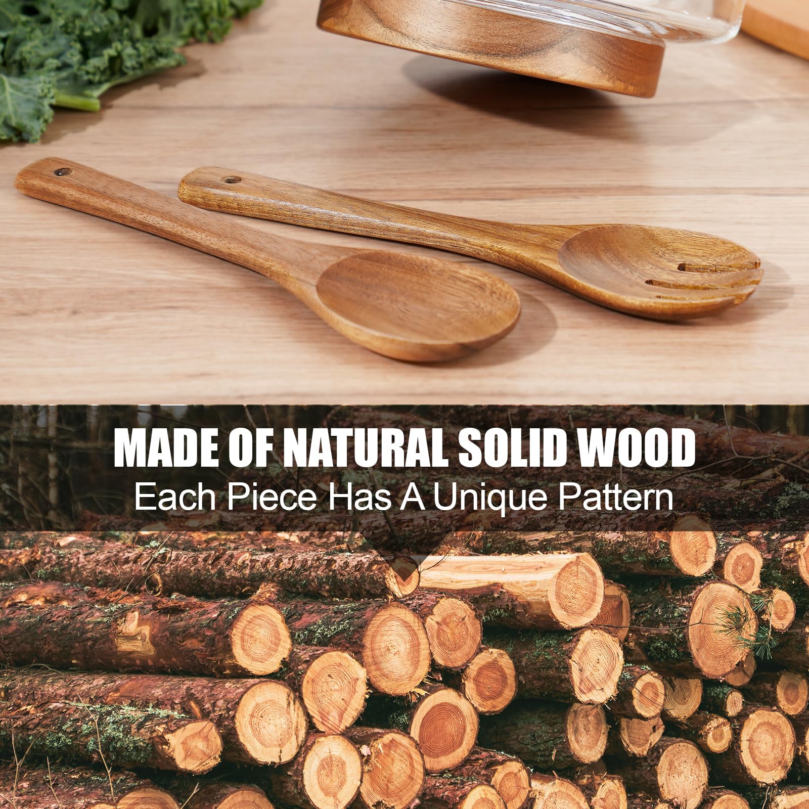NiHome Large Glass Salad Bowl with Acacia Wood Tongs - 4.5QT Durable Serving Dish for Salads, Fruits, Pasta | Perfect for Family Dinners, Parties & Outdoor Picnics