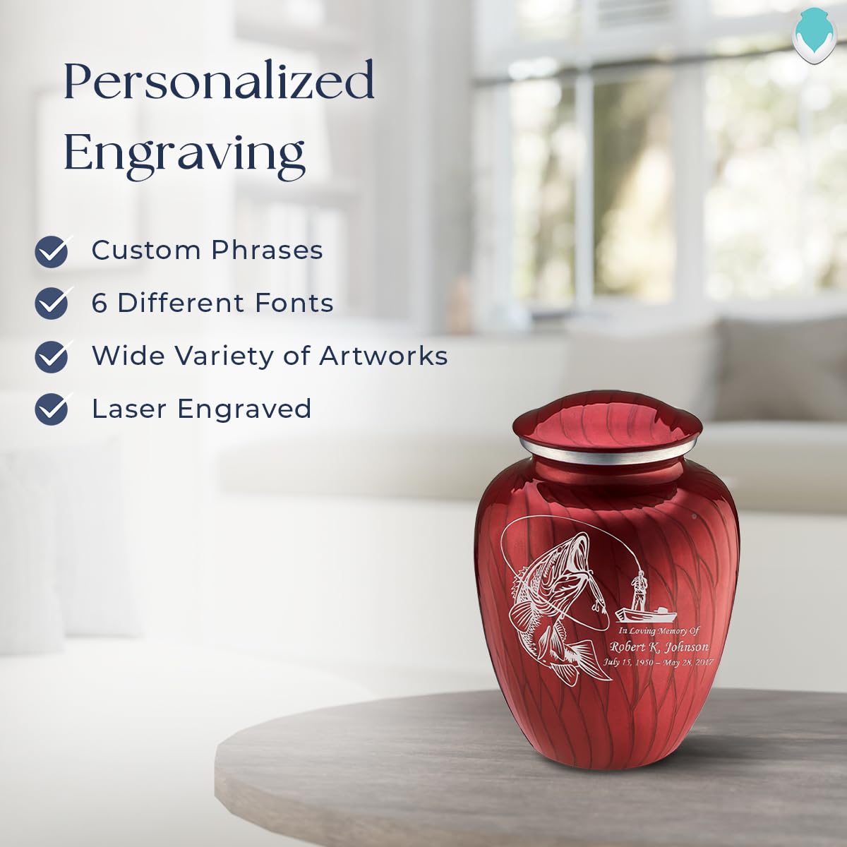 Personalized Fishing Cremation Urns for Ashes - Pearl Candy Red Funeral Urn with Double Side Engraving for Men & Women (44 lbs) | Memorial Keepsake for Anglers, Perfect for Home Display or Scattering Ceremonies
