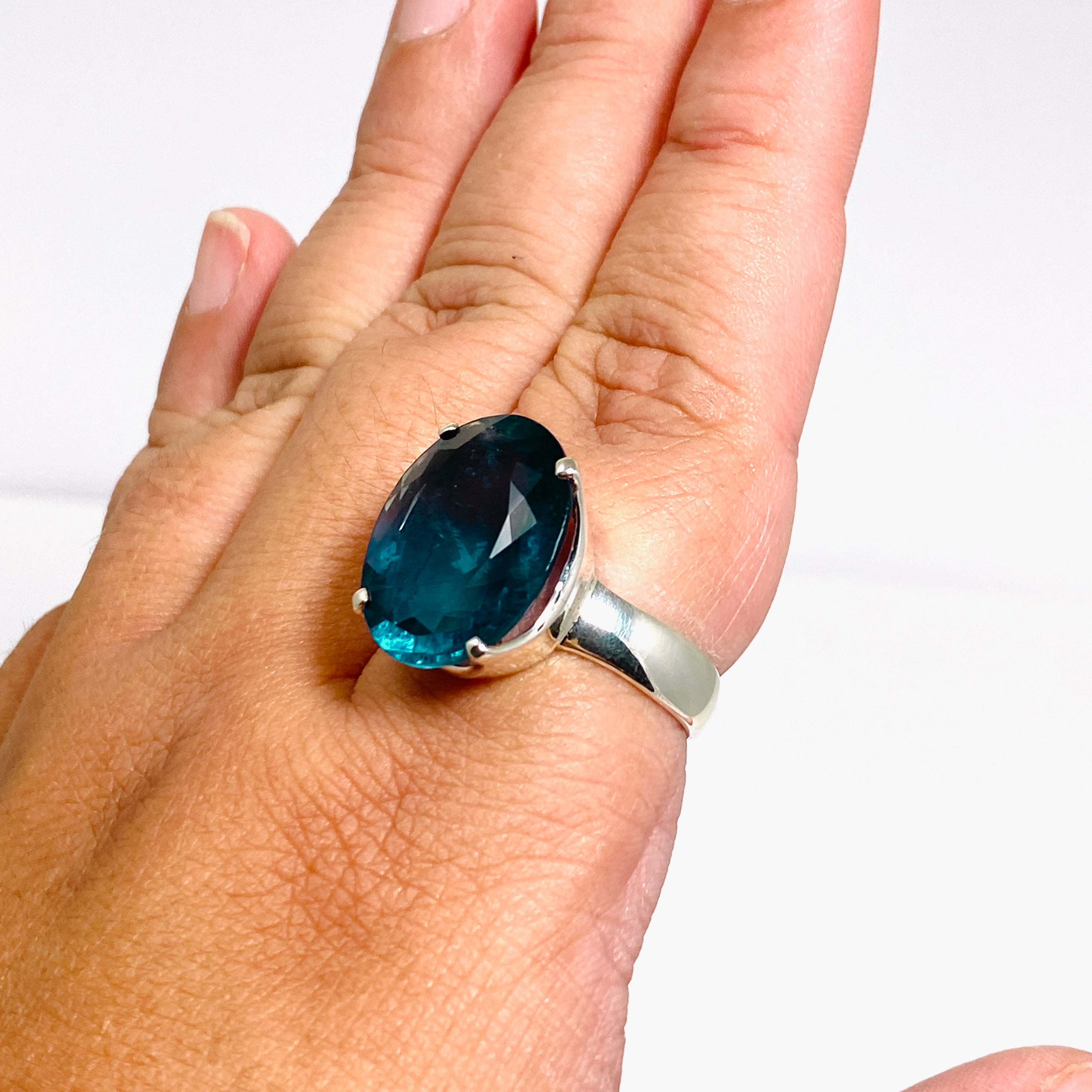 Fluorite Oval Faceted Ring Size 12 - Natural Stone Jewelry for Women, Handmade Sterling Silver Ring, Healing Crystal Gift for Meditation & Energy Balance - Perfect for Spiritual Healing & Boho Fashion