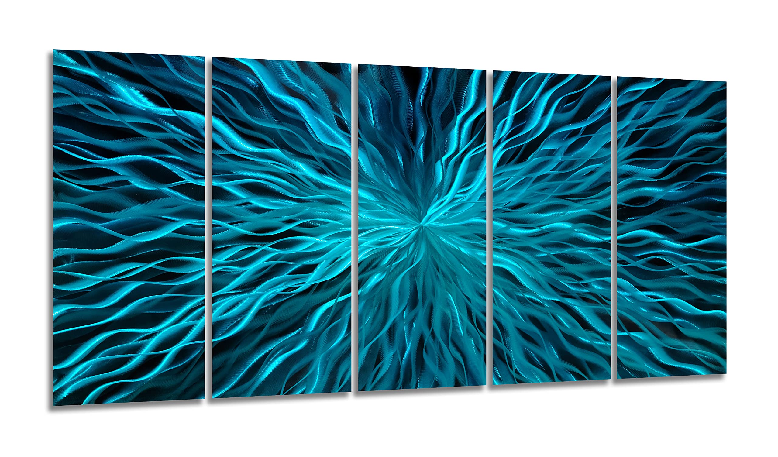 Handcrafted Blue Metal Wall Art Decor - 5 Panel Modern Abstract Aluminum Sculpture for Living Room, Bedroom & Office | Contemporary Home & Office Decor | Perfect for Modern Interior Design & Gift Giving