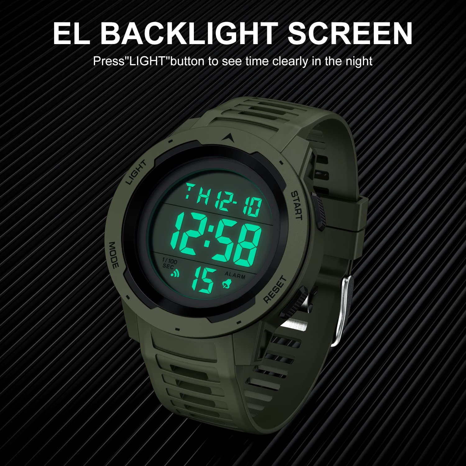 **GOLDEN HOUR Men's Waterproof Digital Sports Watch - Military Style, Wide Screen, Easy-to-Read Display, Durable Rubber Strap - Perfect for Running, Hiking, Swimming & Outdoor Adventures**