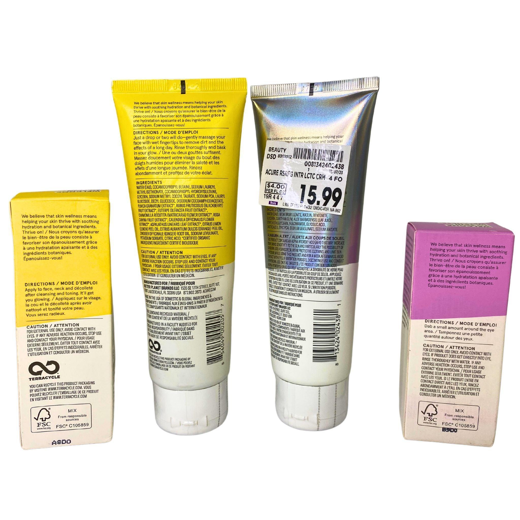 Acure Skincare Bundle - Brightening Day Cream, Eye Cream & Exfoliator (25-Piece Set) | Cruelty-Free, Vegan Skincare Routine for Glowing Skin | Perfect for Daily Use & Gift Sets