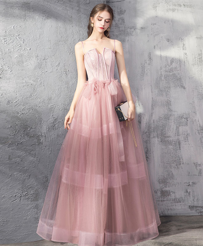 Elegant Pink Tulle Lace Long Prom Dress for Women - Formal Evening Gown for Graduation, Homecoming, and Special Occasions
