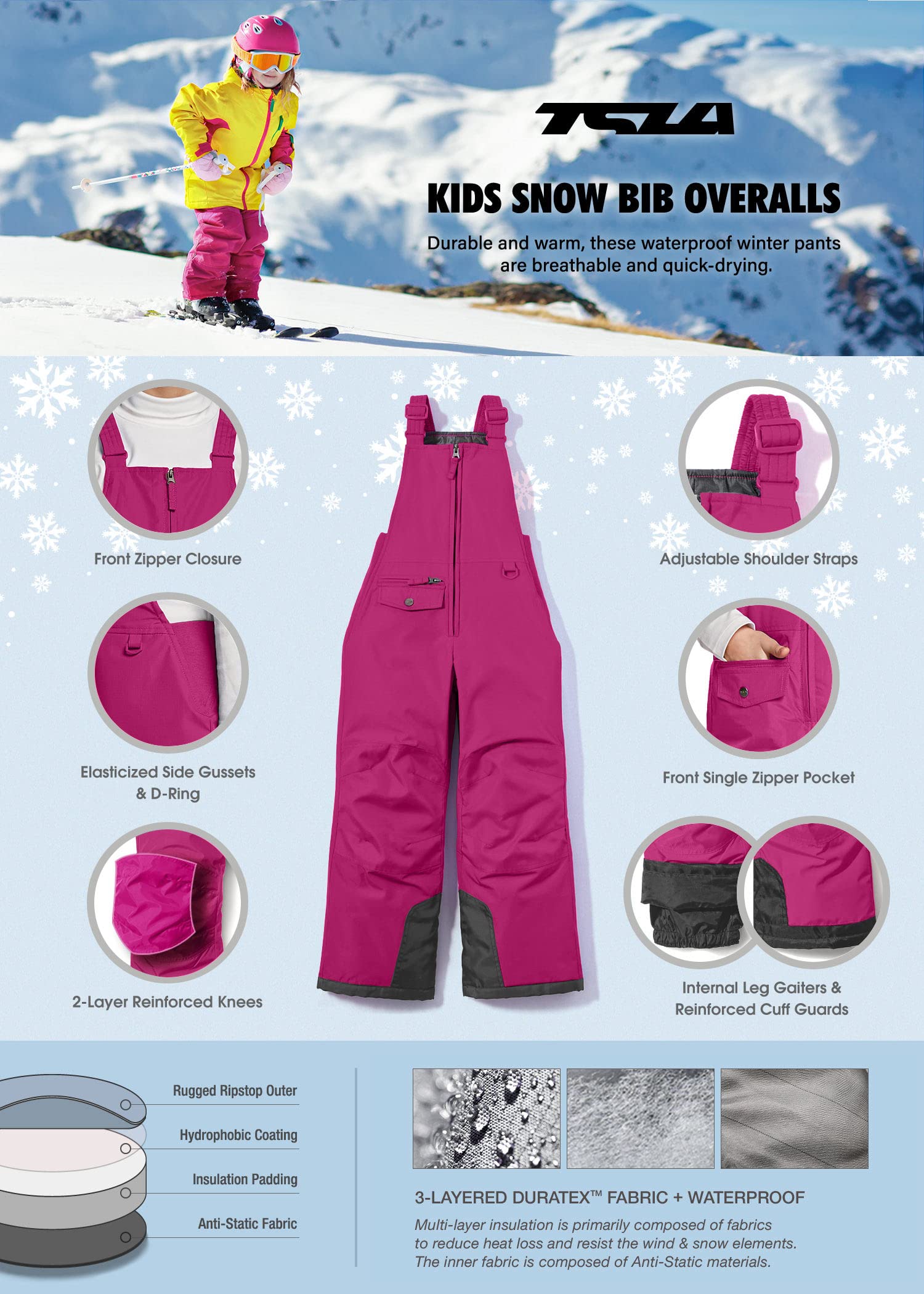 TSLA Kids Winter Snow Bibs - Waterproof Insulated Snowboard Overalls for Boys & Girls, Windproof Ripstop Ski Pants for Snowboarding, Skiing & Outdoor Winter Activities