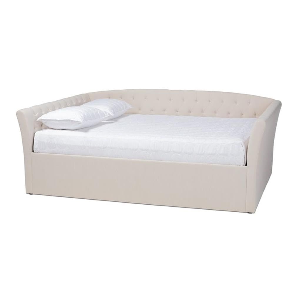 BOWERY HILL Modern Fabric Upholstered Queen Size Daybed in Beige - Stylish Sofa Bed for Small Spaces, Guest Room & Home Office - Perfect for Lounging, Napping & Extra Sleeping Space