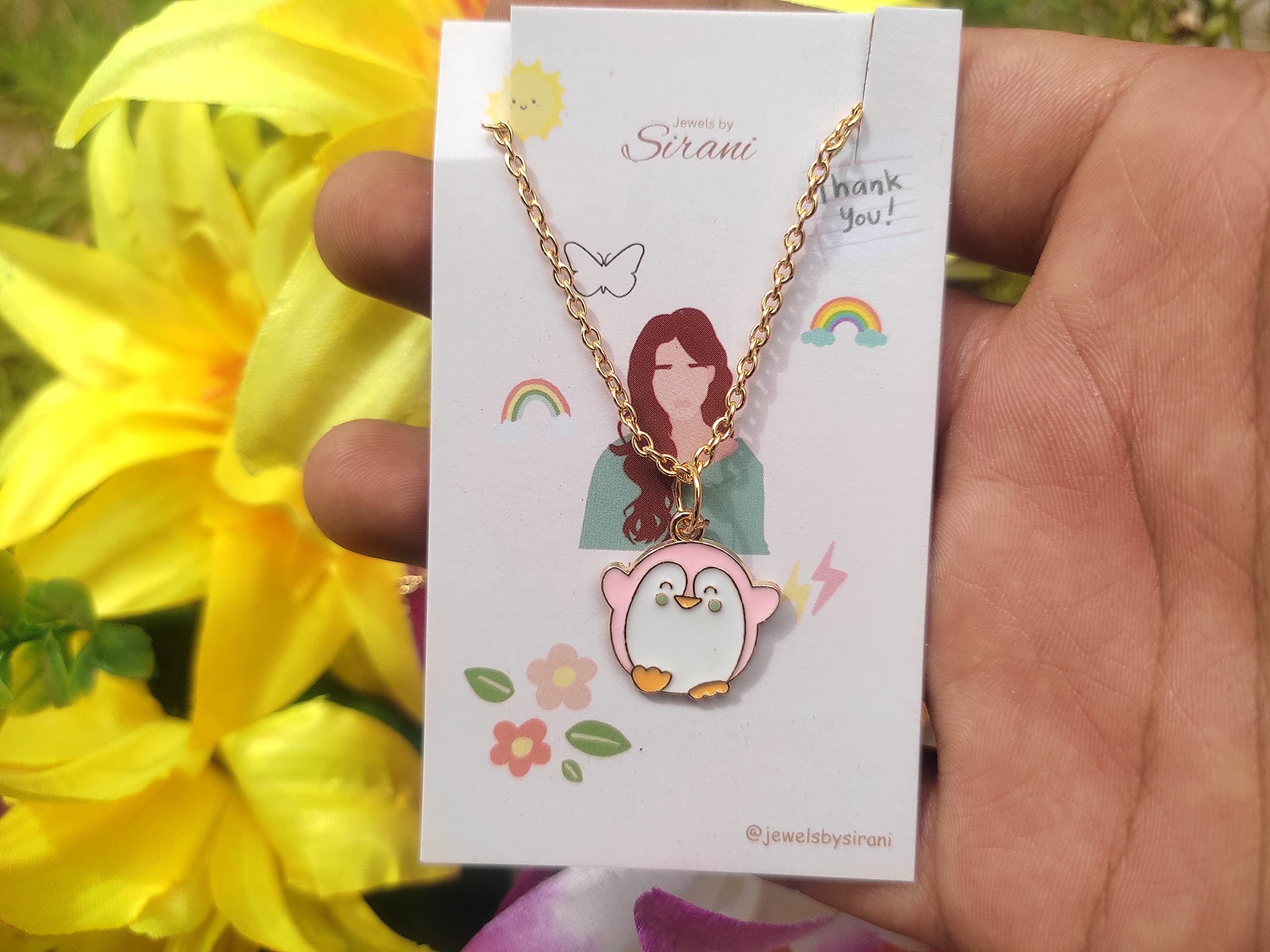 Cute Pendant Necklace for Kids, Girls & Women - Pack of 2 (Pink Penguin & Doremon) | Fashion Jewelry Gift for Birthday, Christmas & Everyday Wear
