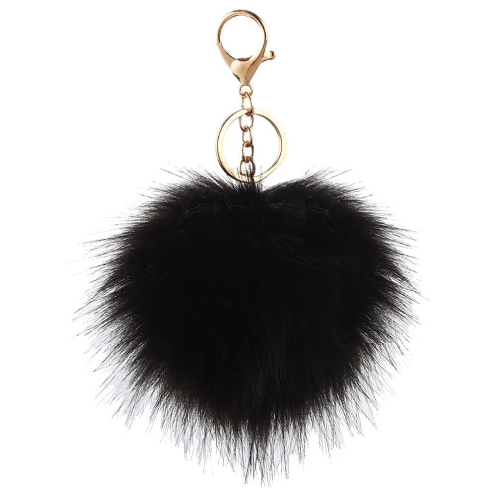 Soft Fluffy Round Pom Pom Keychain - Cute Bag & Purse Accessory for Women & Girls - Car Keys, Handbag, Backpack Clip - Perfect for Gifts & Everyday Use