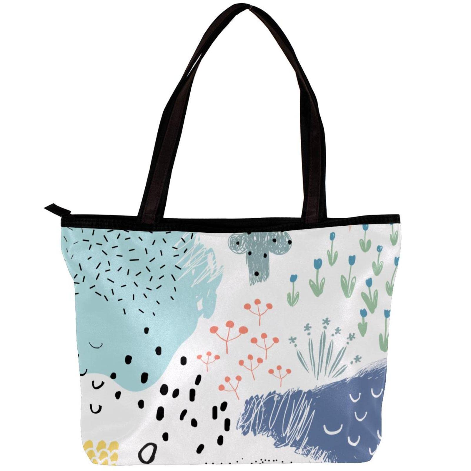 Stylish Women's Tote Bag with Zipper - Floral Cartoon Beach Bag, Laptop Shoulder Purse for Work, Travel & Shopping | Perfect for Office, Vacation & Daily Use
