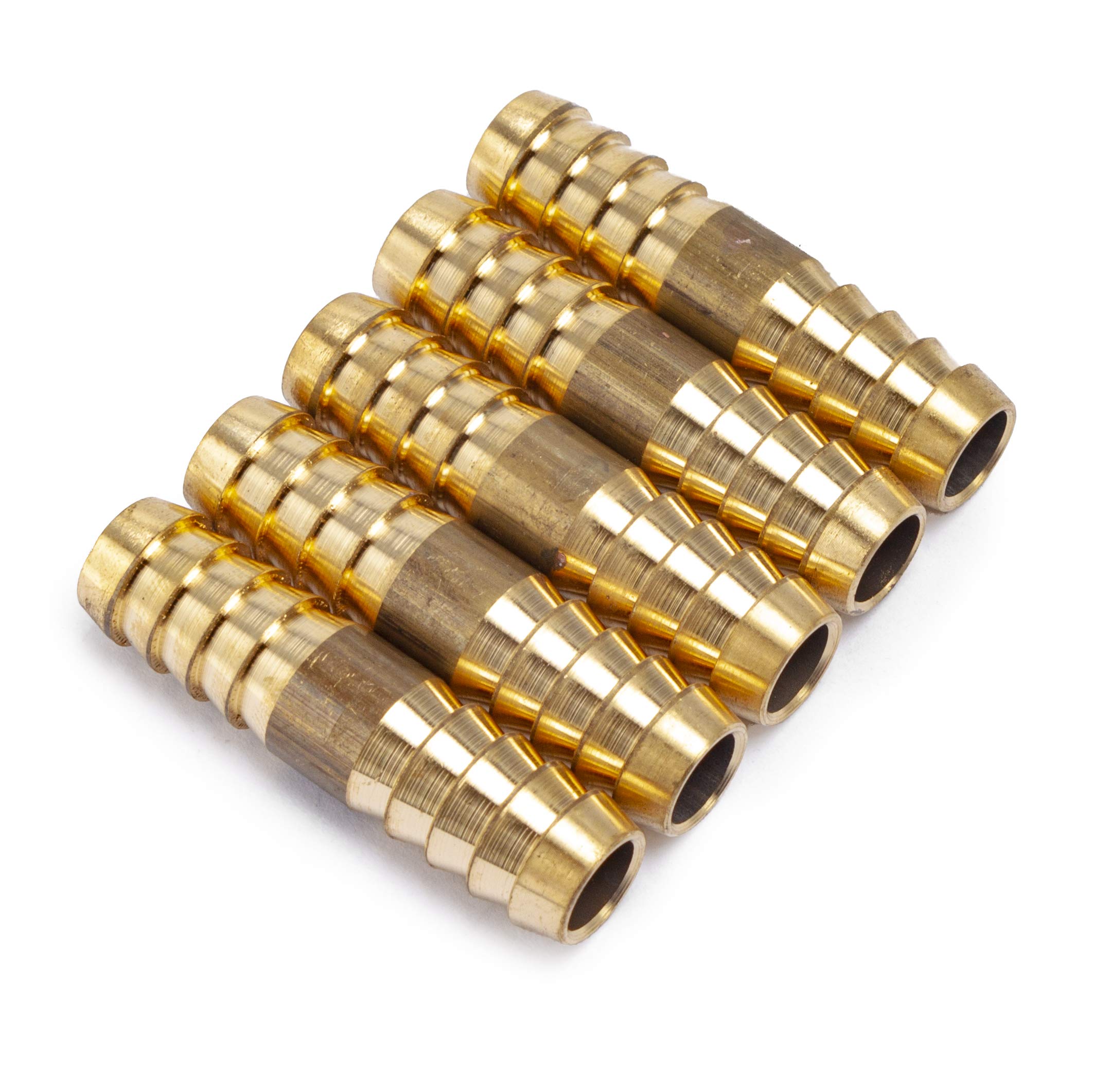 LTWFITTING 3/8-Inch ID Brass Barb Splicer Mender - Heavy Duty Hose Fitting for Air, Water, Fuel - Marine & Boat Applications (Pack of 5) - Perfect for Plumbing, Irrigation & Automotive Repair
