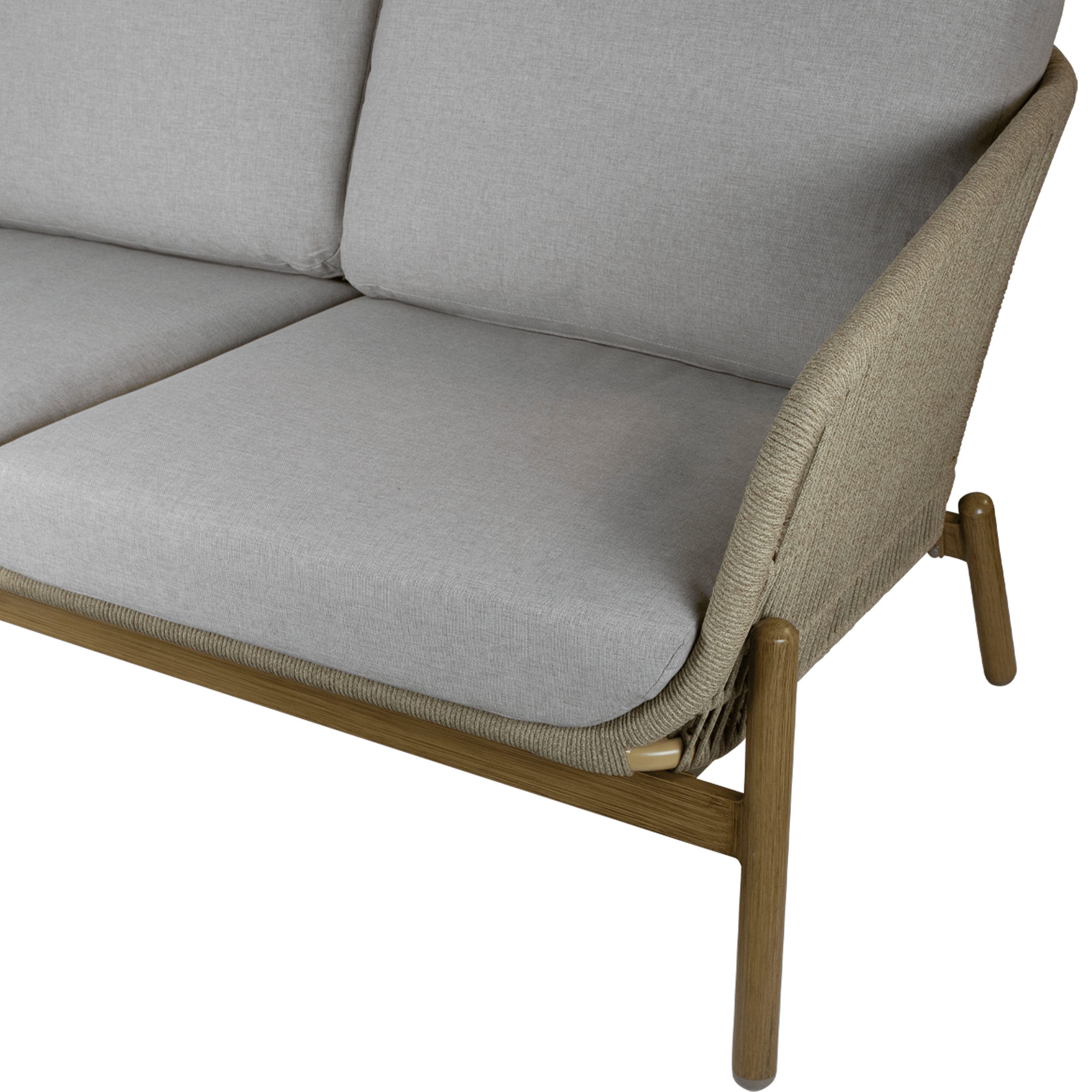 Tahiti 3-Seater Outdoor Patio Sofa with Eco-Friendly Olefin Rope, Sahara Sand Spunpoly Cushions & Durable Aluminum Frame - Perfect for Poolside, Garden or Backyard Relaxation
