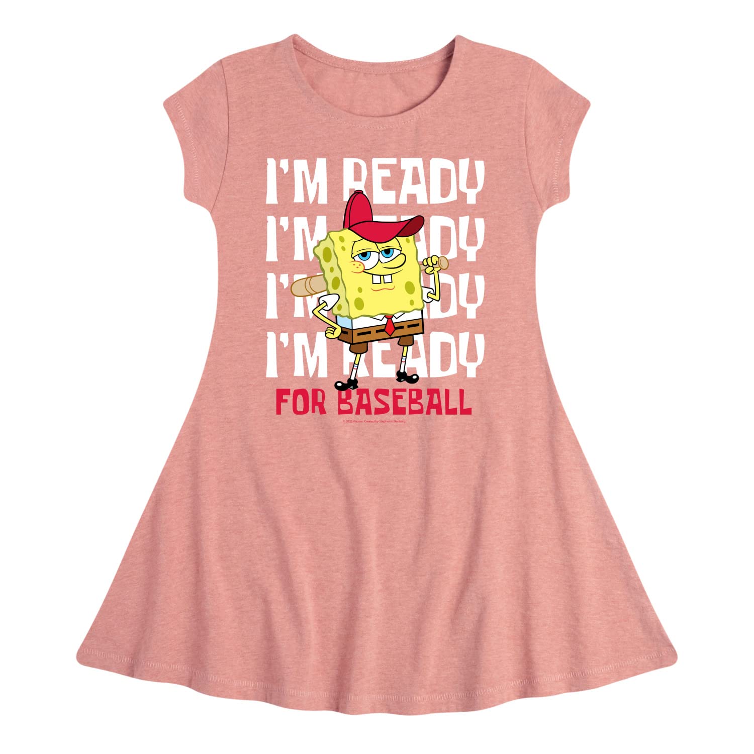 Spongebob Squarepants Baseball-Themed Fit & Flare Dress for Toddler & Youth Girls | Cute Cartoon Character Outfit for Playdates, Birthday Parties & Casual Wear