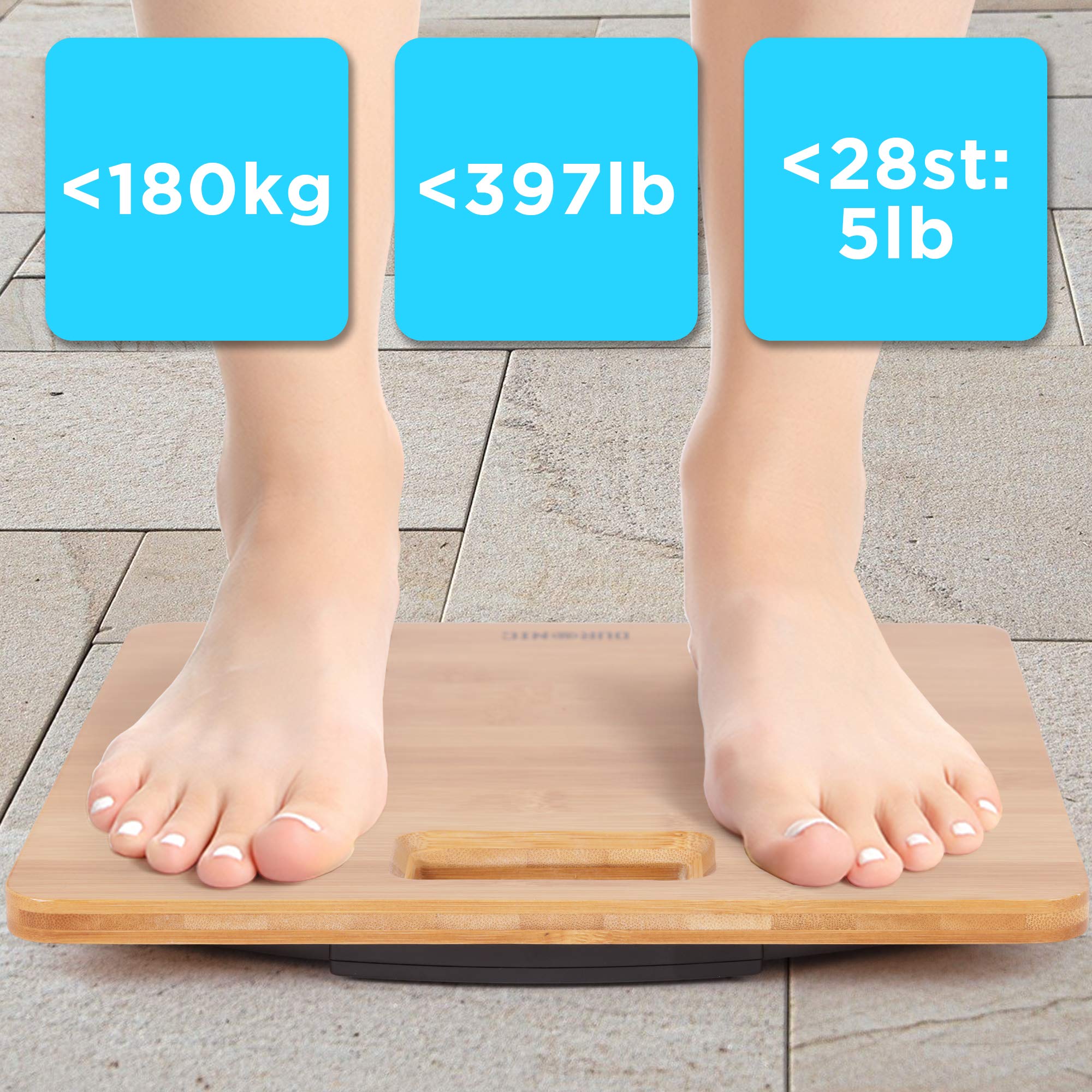 Duronic BS503 Digital Bathroom Scale - Accurate Body Weight Measurement in kg/lb/st - Lightweight Eco-Friendly Bamboo Design with Step-On Activation & Precision Sensors (180kg Capacity) - Perfect for Home Gym, Fitness Tracking, and Health Monitoring