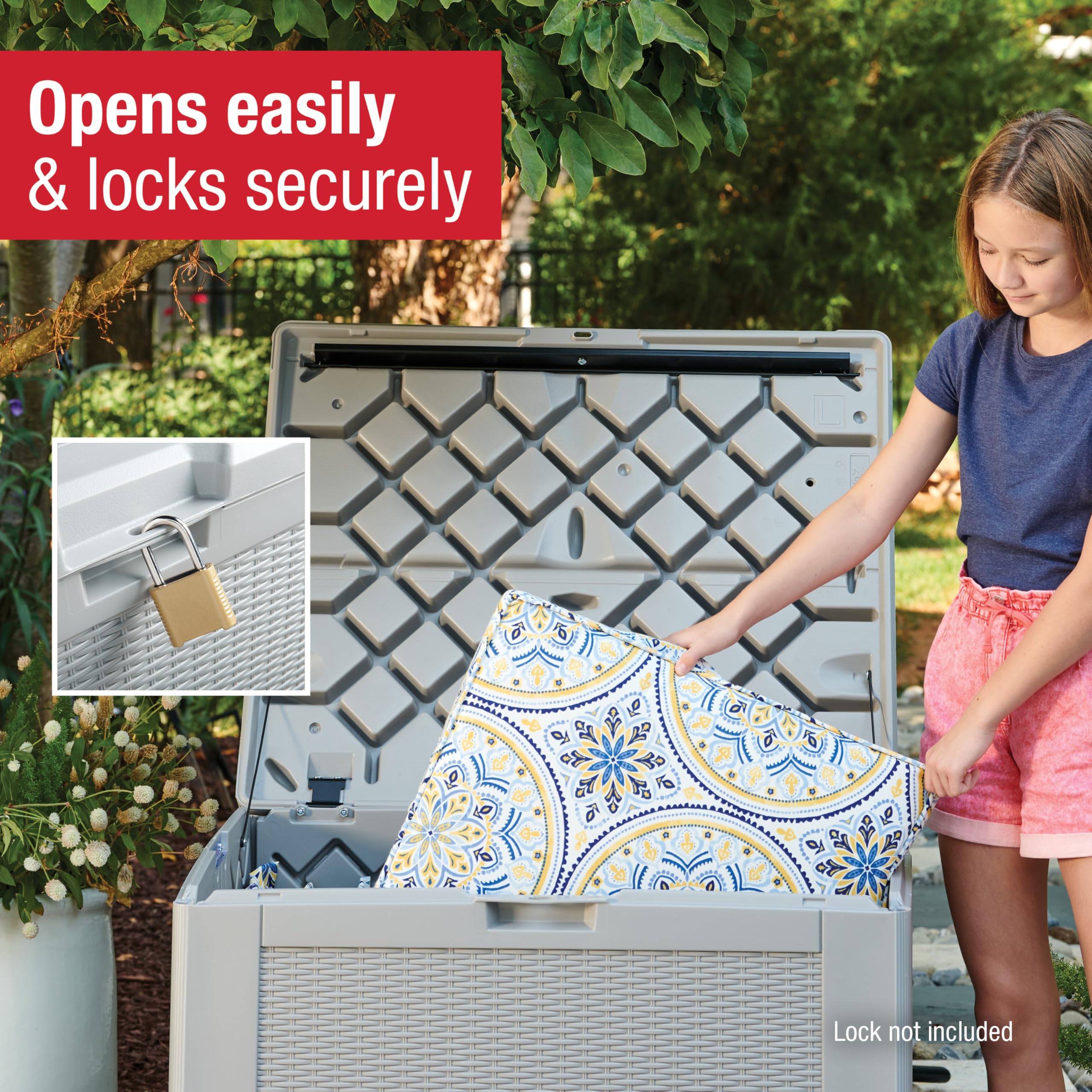 Rubbermaid 74 Gallon Medium Resin Outdoor Storage Deck Box - Weather Resistant Gray Deck Organizer for Backyard, Pool, Garden | Perfect for Storing Toys, Patio Cushions, Chemicals & Tools