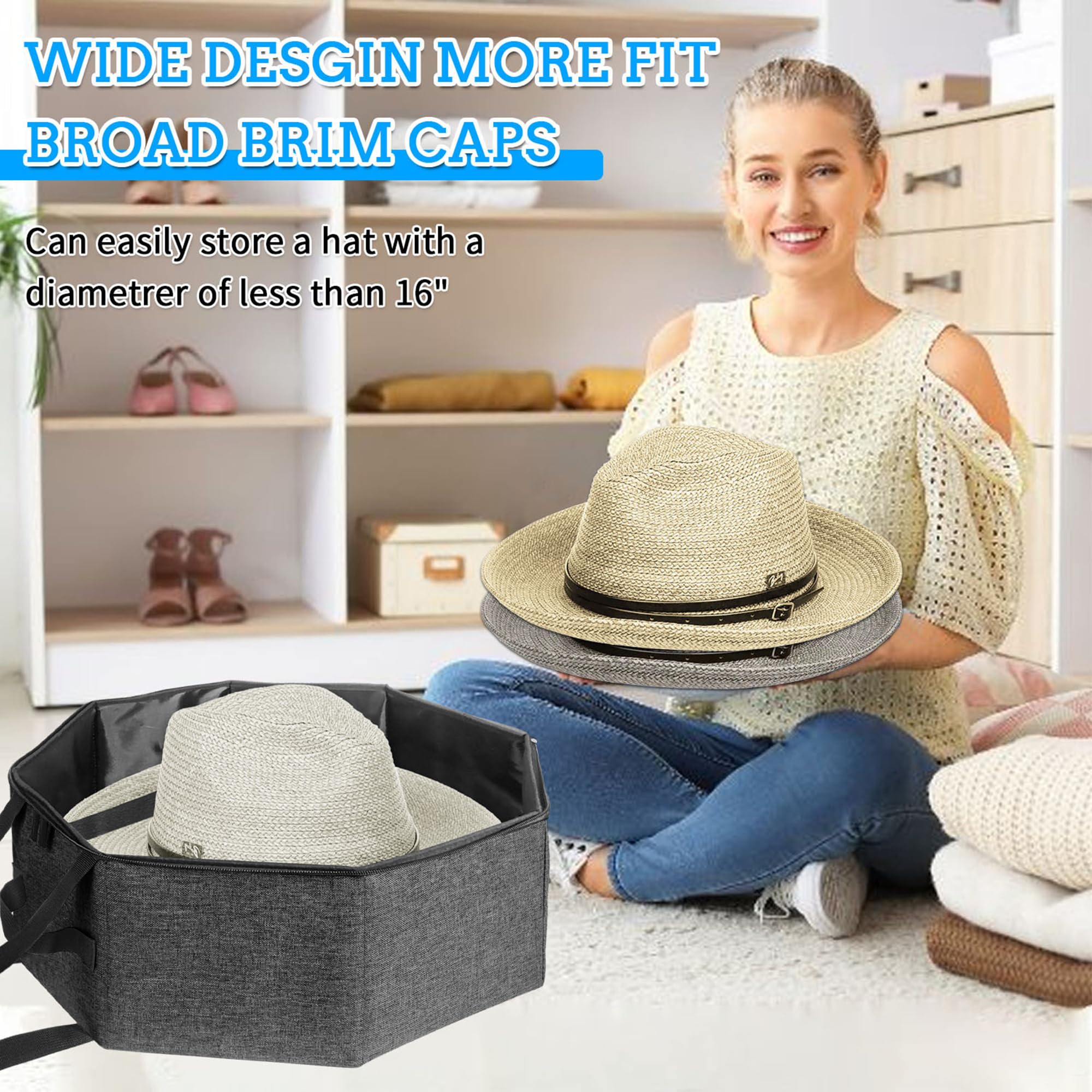 Stylish Women's Hat Storage Box - Travel Hat Organizer with Handles for Cowboy Hats & Wide Brims | Closet Hat Holder & Stuffed Animal Toy Organizer | Perfect for Travel, Home Storage & Fashion Accessories Organization