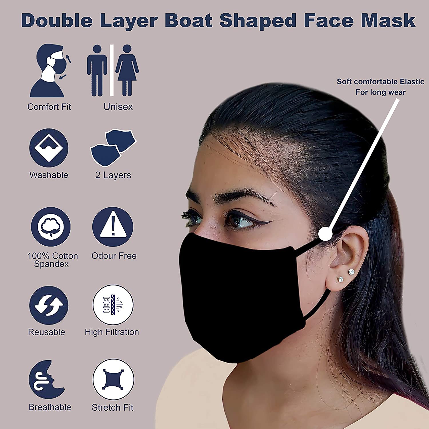 RK TRENDS Black Cotton Face Mask - Reusable, Super Soft & Washable for Dust & Airborne Particle Protection - Breathable Comfort for Men & Women - Perfect for Daily Commute, Travel & Outdoor Activities