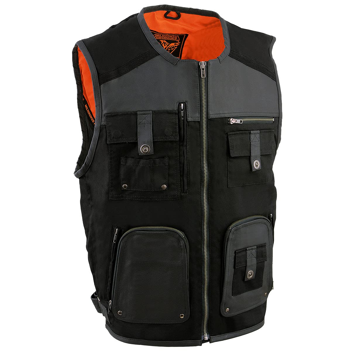 Milwaukee Leather MPM3310 Men's Super Utility Black Leather & Canvas Multi-Pocket Vest - Durable Workwear for Outdoor Activities, Hunting & Motorcycle Riding