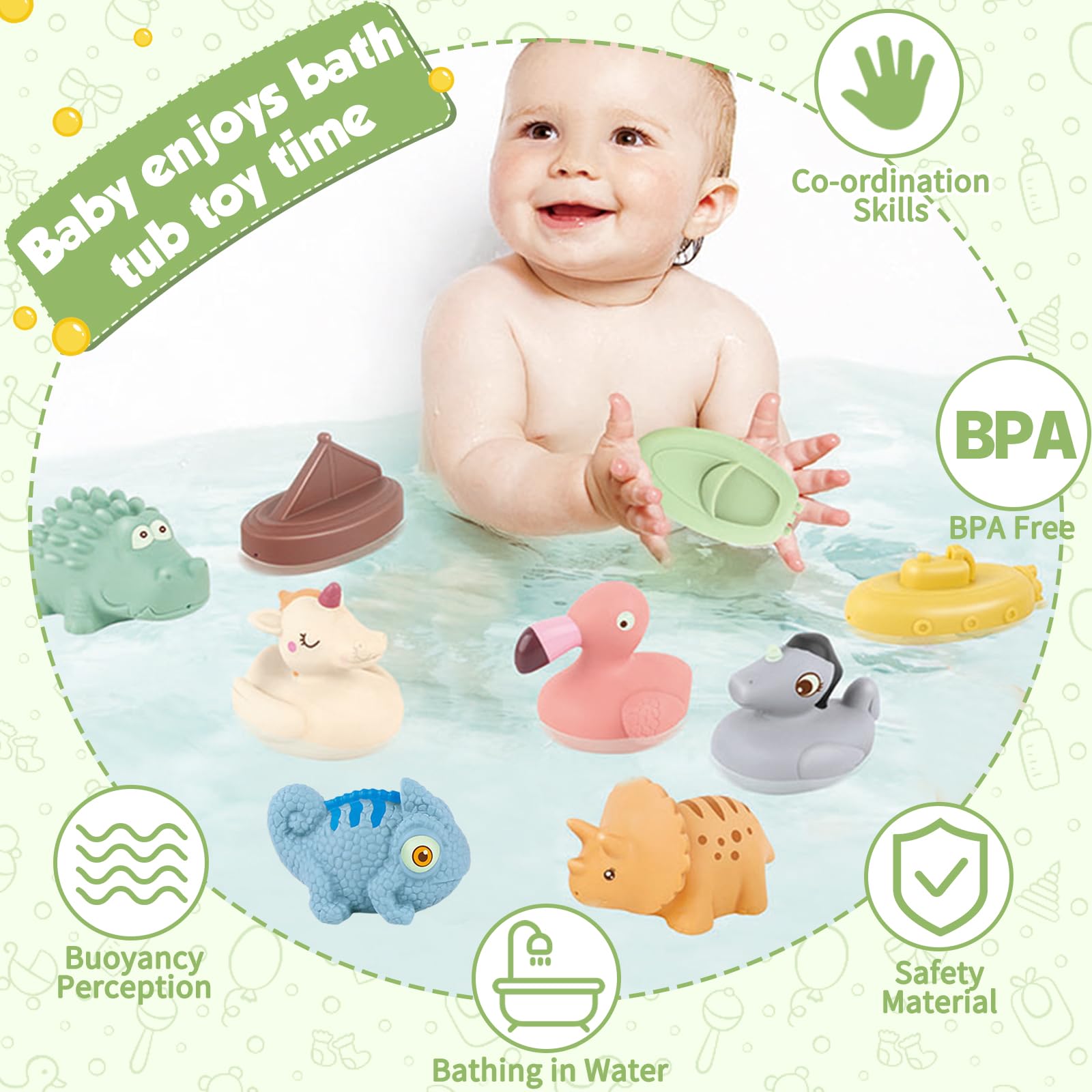 Non-Toxic Mold-Free Baby Bath Toys for 6-12 Months & 1-3 Year Olds | 9-Pack Animal & Boat Floating Bathtub Toys | Safe for Pool, Shower & Water Play | Perfect Gift for Toddlers, Girls & Boys | Fun Bath Time Learning & Sensory Development