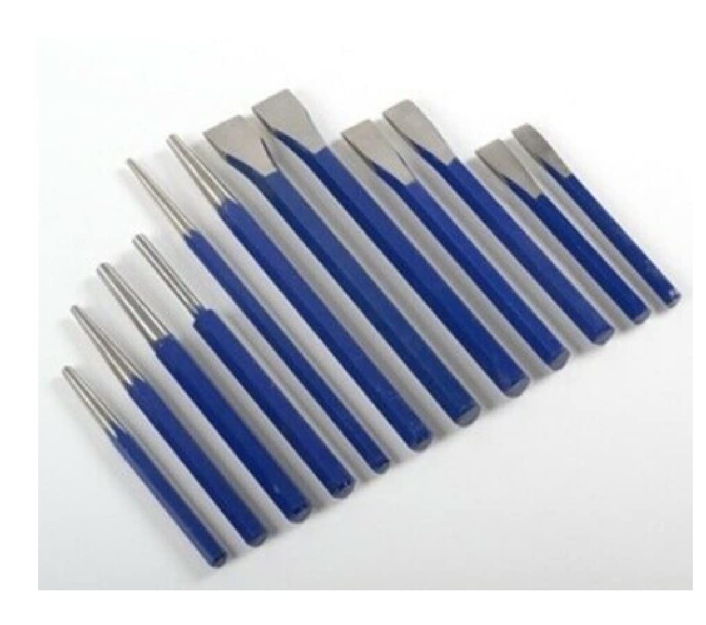 12-Piece Industrial Steel Punch and Chisel Tool Set for Mechanics - Heavy Duty Metalworking, Auto Repair & DIY Projects
