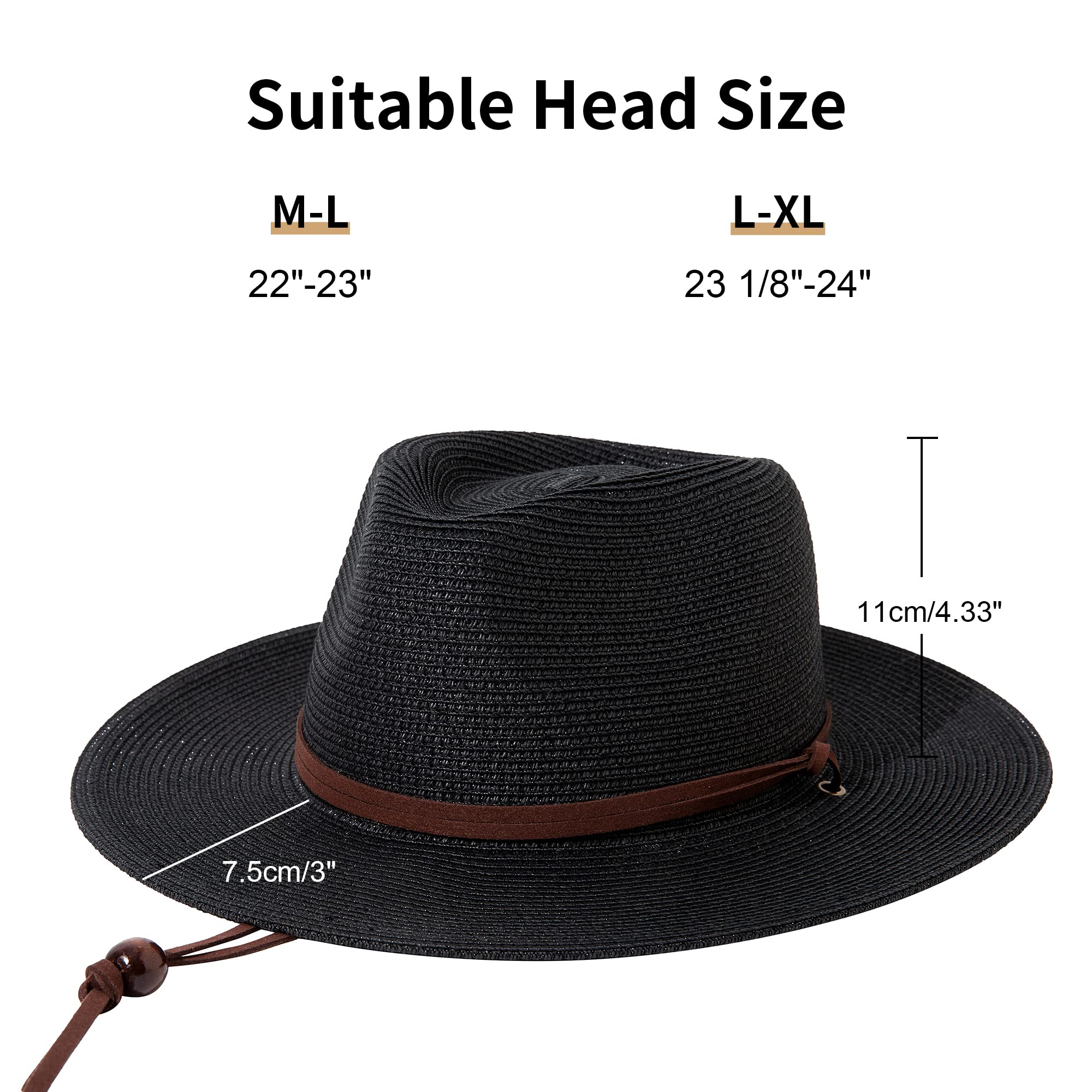 Lanzom Women's Straw Hat - Wide Brim Panama Fedora Beach Hat with Wind Lanyard, UPF 50+ Sun Protection - Perfect for Summer Vacations, Pool Parties & Outdoor Adventures