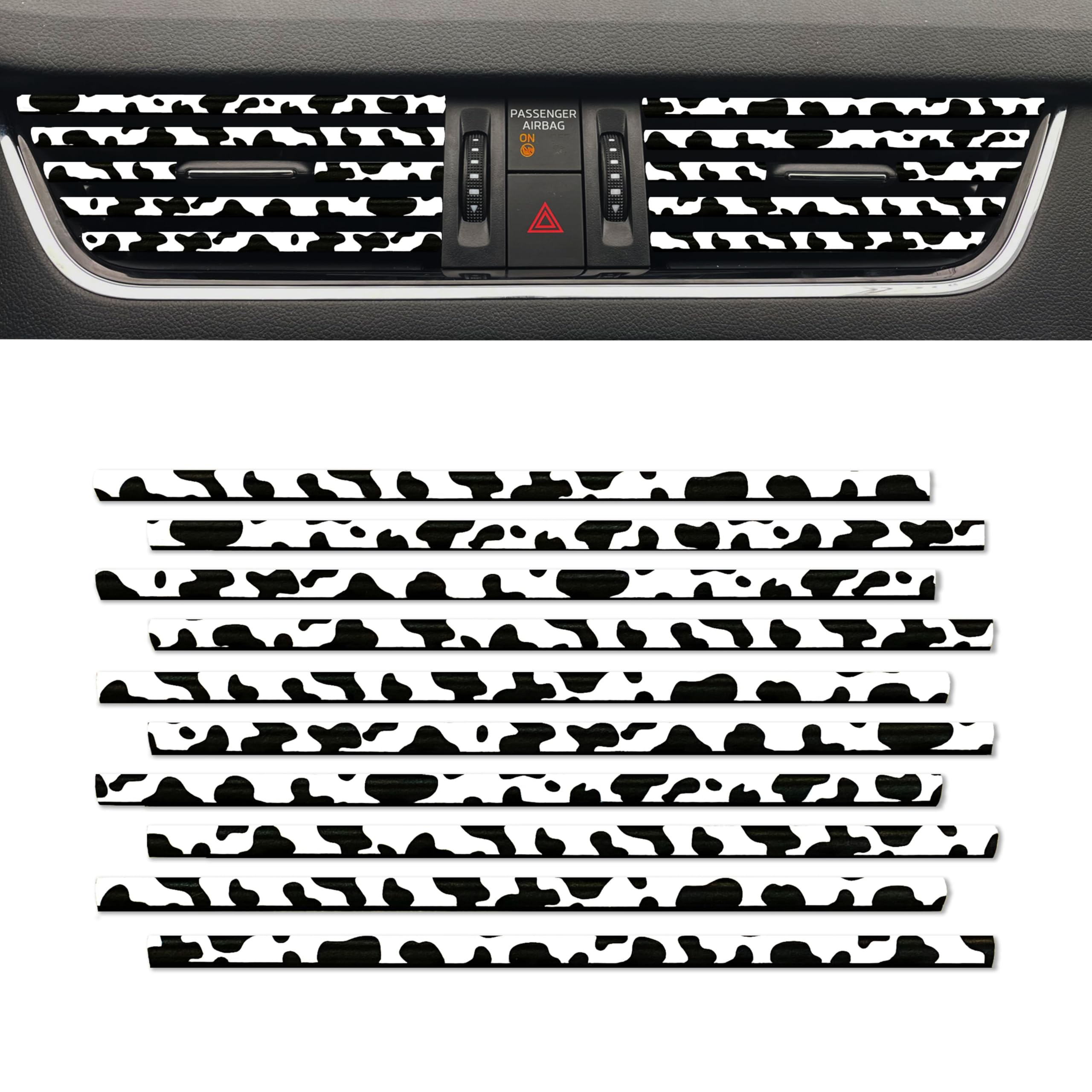 10-Piece Cow Print Car Air Vent Decorative Strips - Flexible Shiny Auto AC Vent Covers for All Vehicles (Black & White) | Stylish Interior Accessories for Cars, SUVs & Trucks